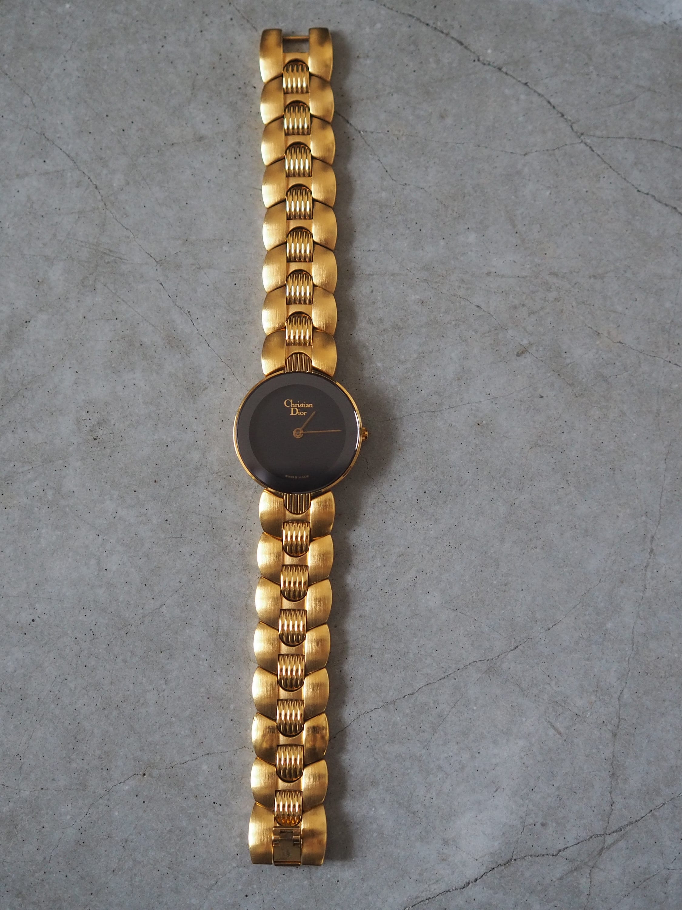 Christian Dior Bagheera Watch Gold Metal Quartz Black Moon Wristwatch Ladies