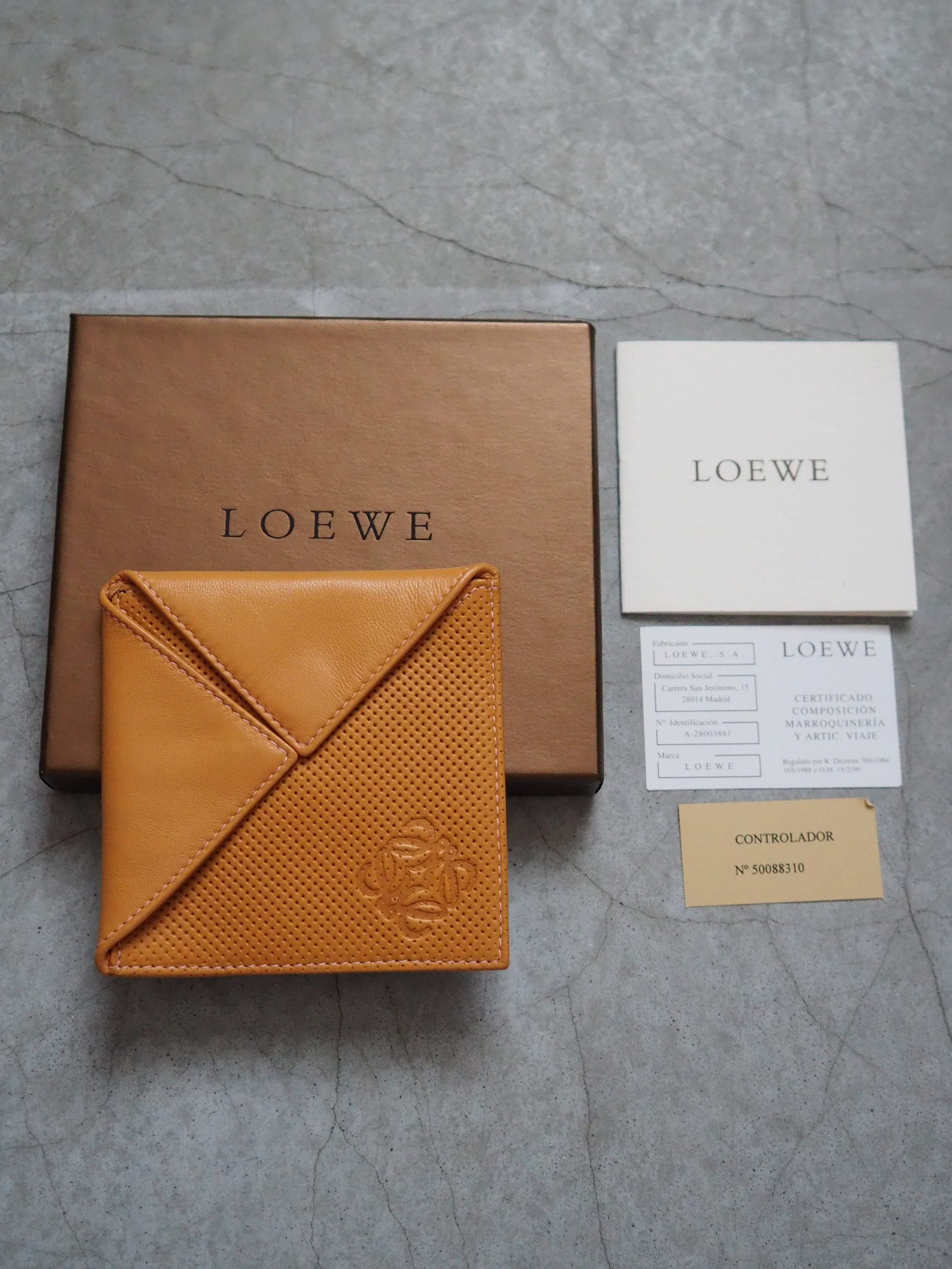 LOEWE Anagram Coin Case Purse Camel Leather Vintage Authentic
