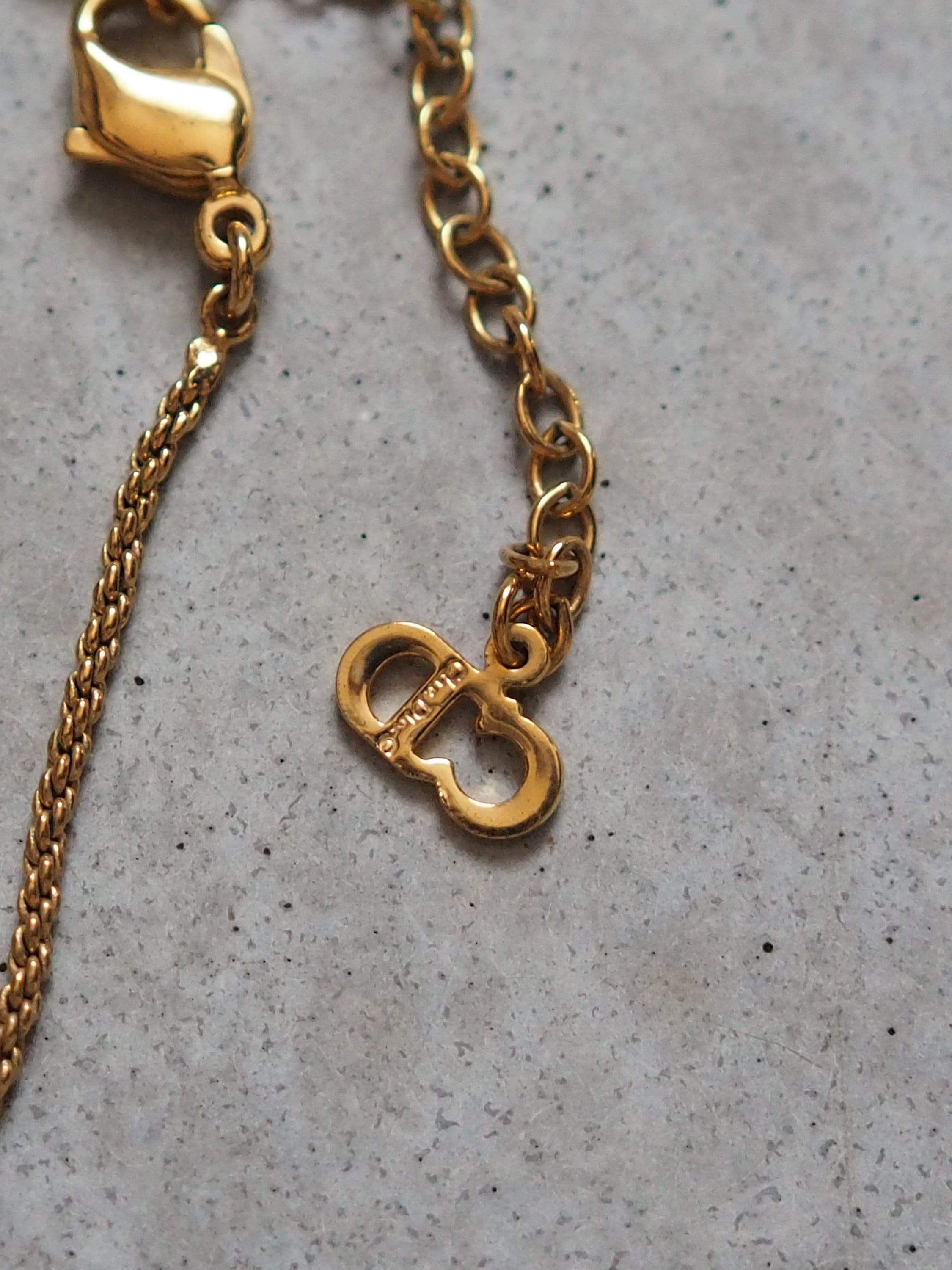 Christian Dior Necklace CD Logo Rhinestone Vintage Metal Gold Box Authentic