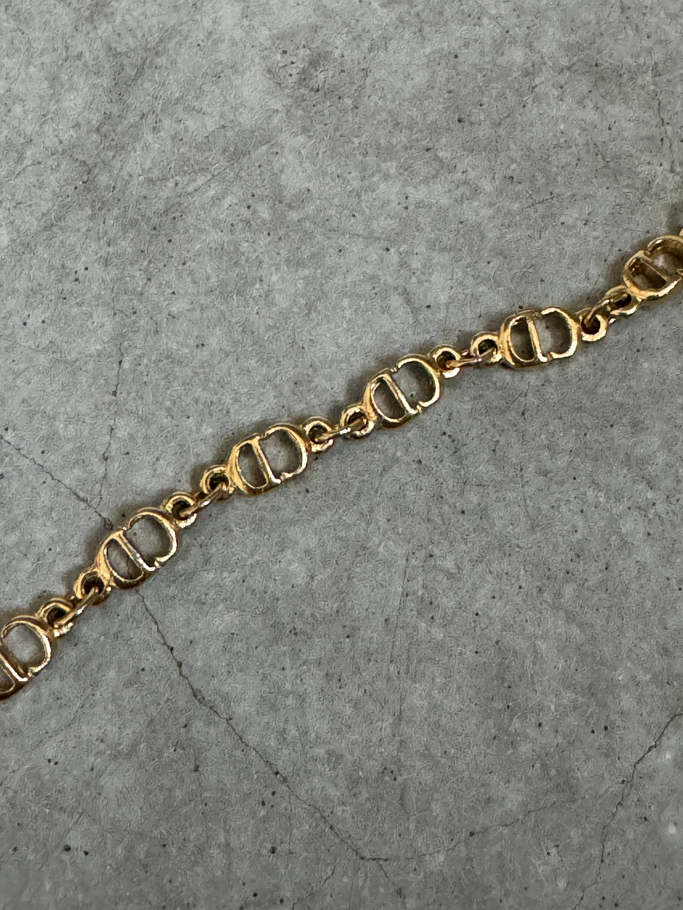 Christian Dior Bracelet Chain CD Logo Vintage Metal Gold Color Authentic