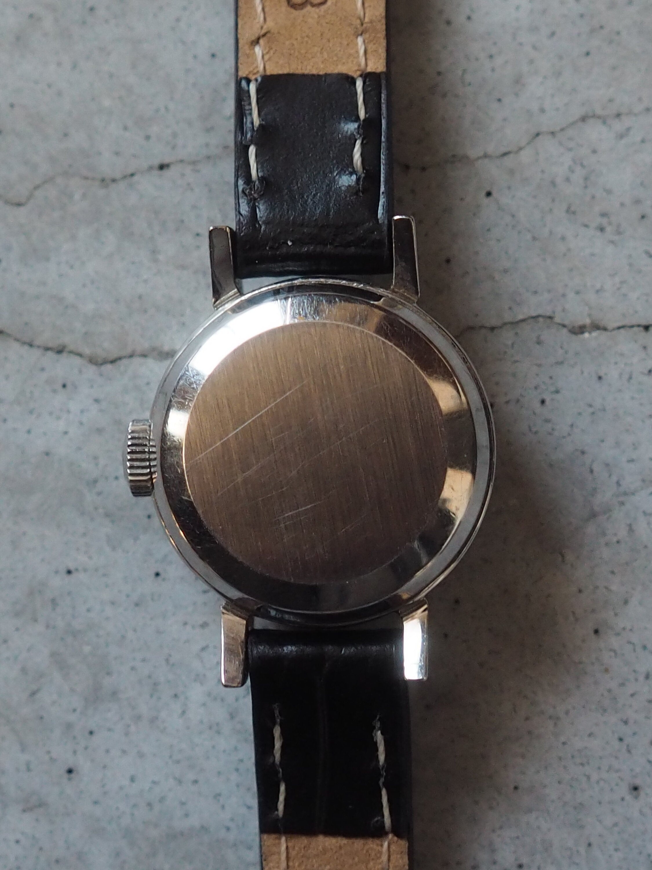 OMEGA DE VILLE Watch Silver Color Stainless steel Black Leather Ladies Vintage Antique Authentic