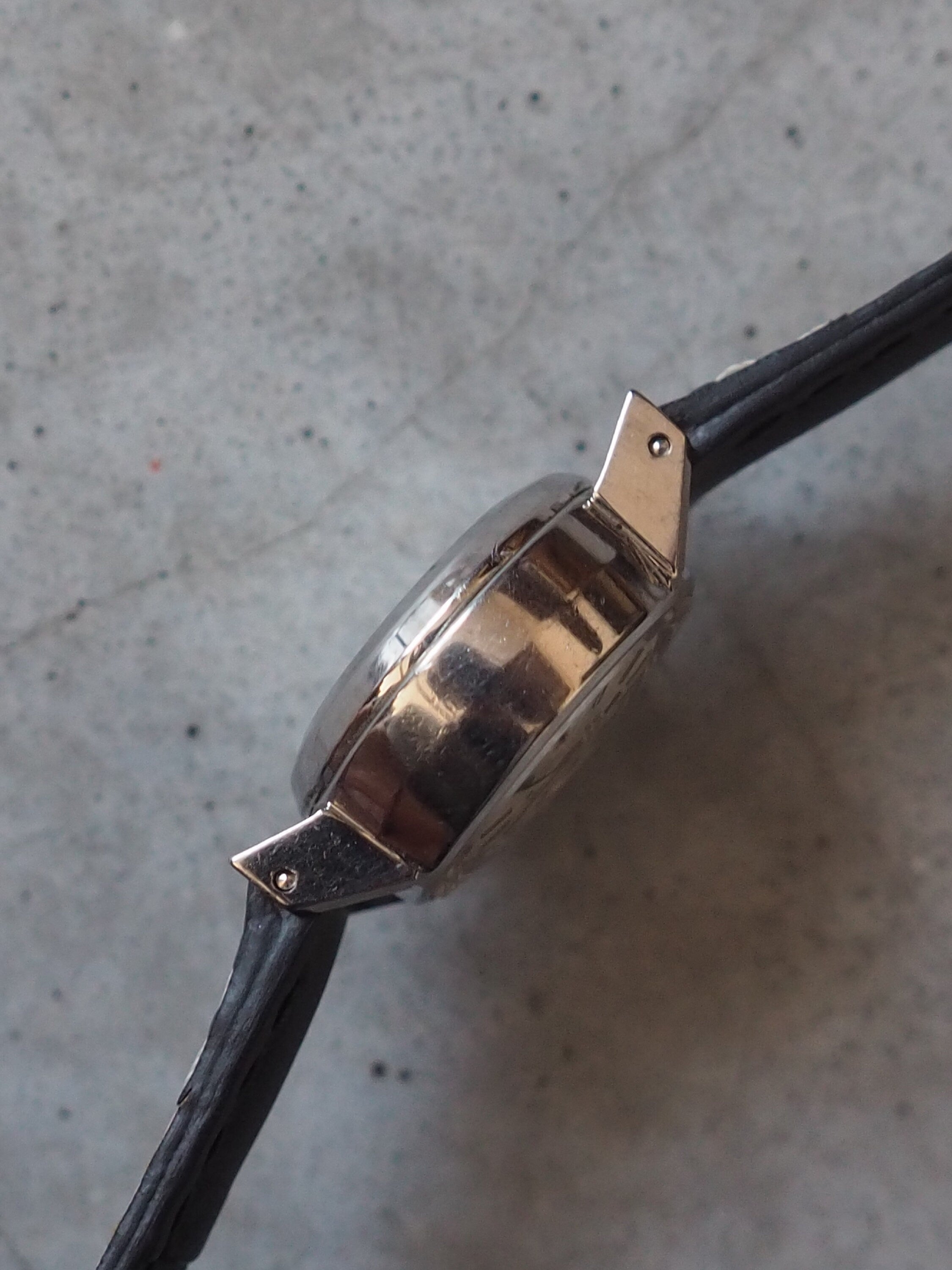 OMEGA DE VILLE Watch Silver Color Stainless steel Black Leather Ladies Vintage Antique Authentic