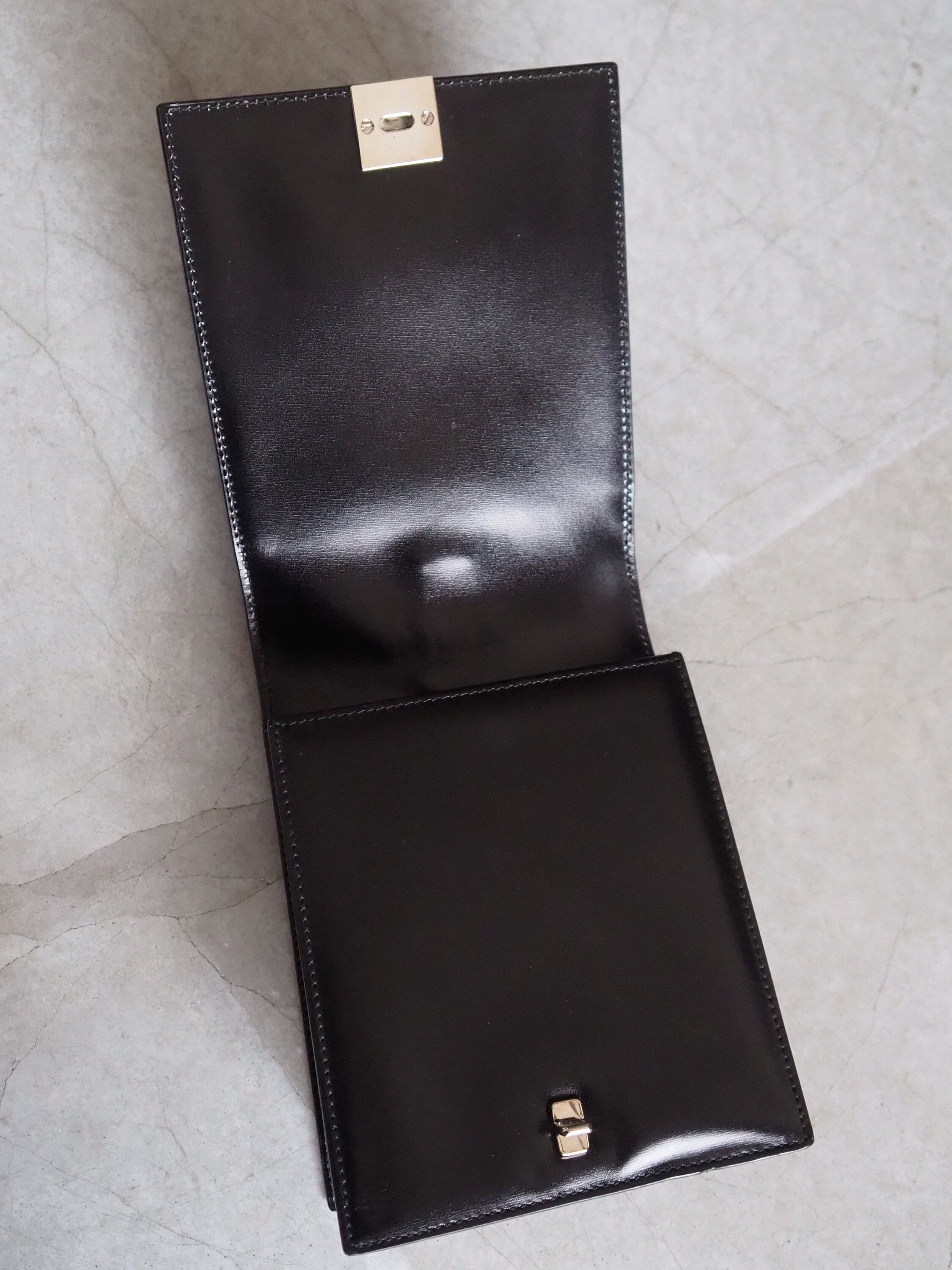 CELINE Logo Mini Hand Bag Black Silver Leather Vintage Authentic