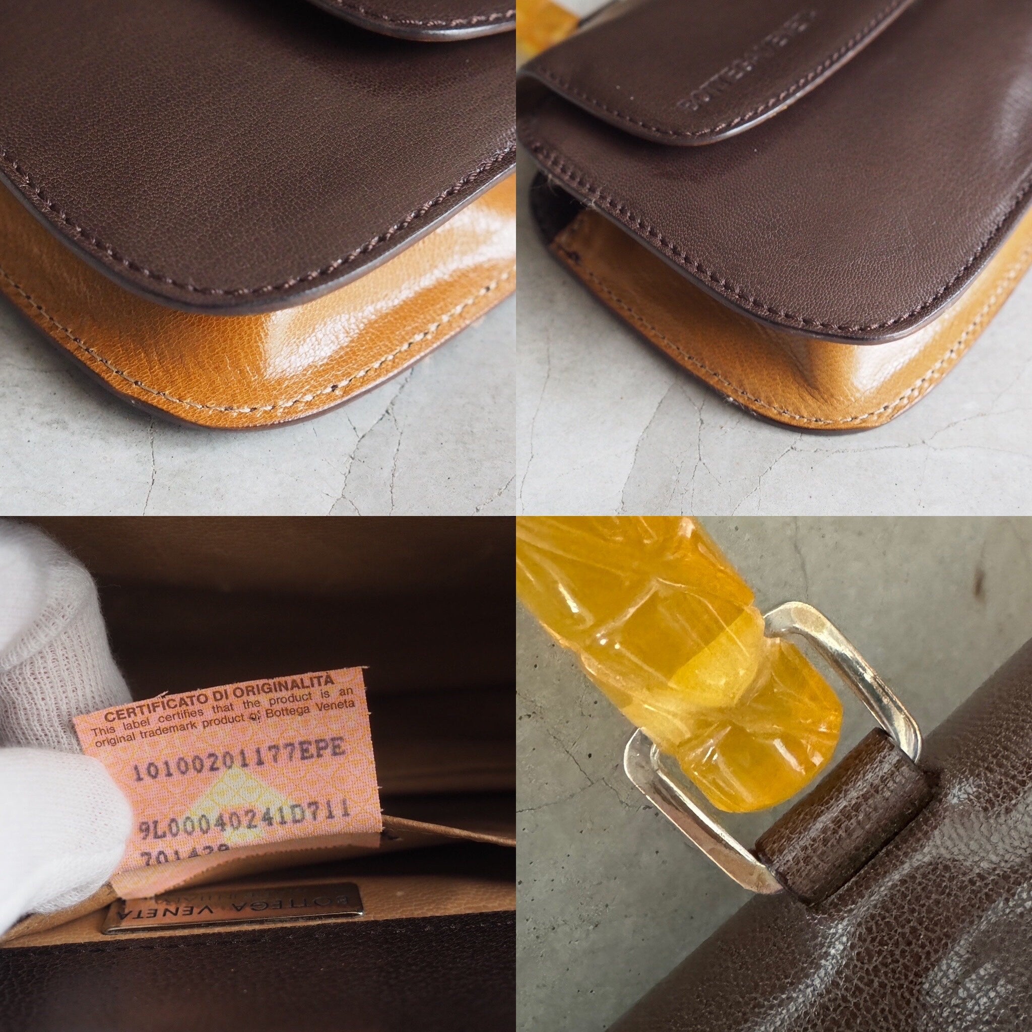 BOTTEGA VENETA Intrechart Handbag Brown Leather Vintage Authentic