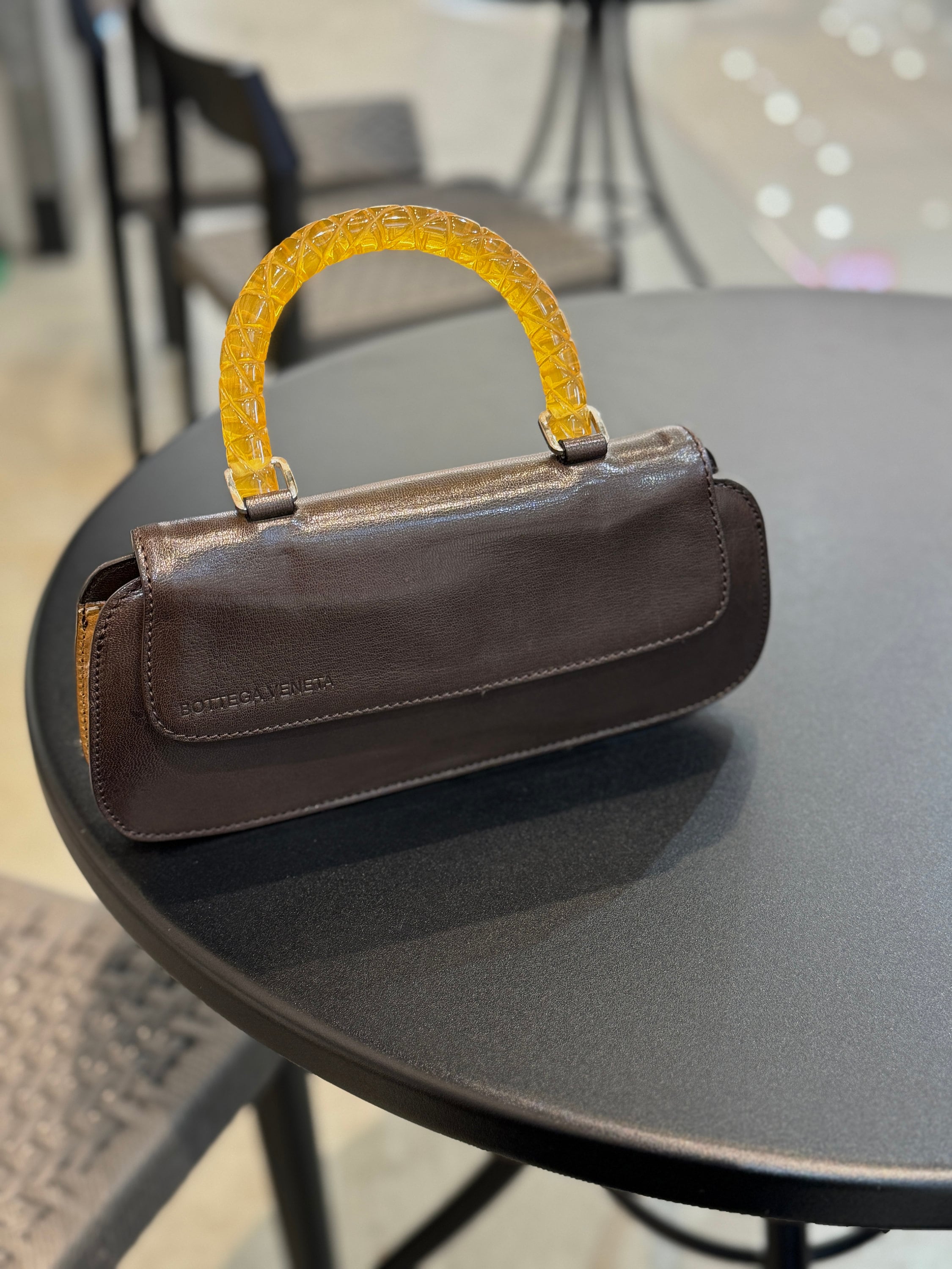 BOTTEGA VENETA Intrechart Handbag Brown Leather Vintage Authentic