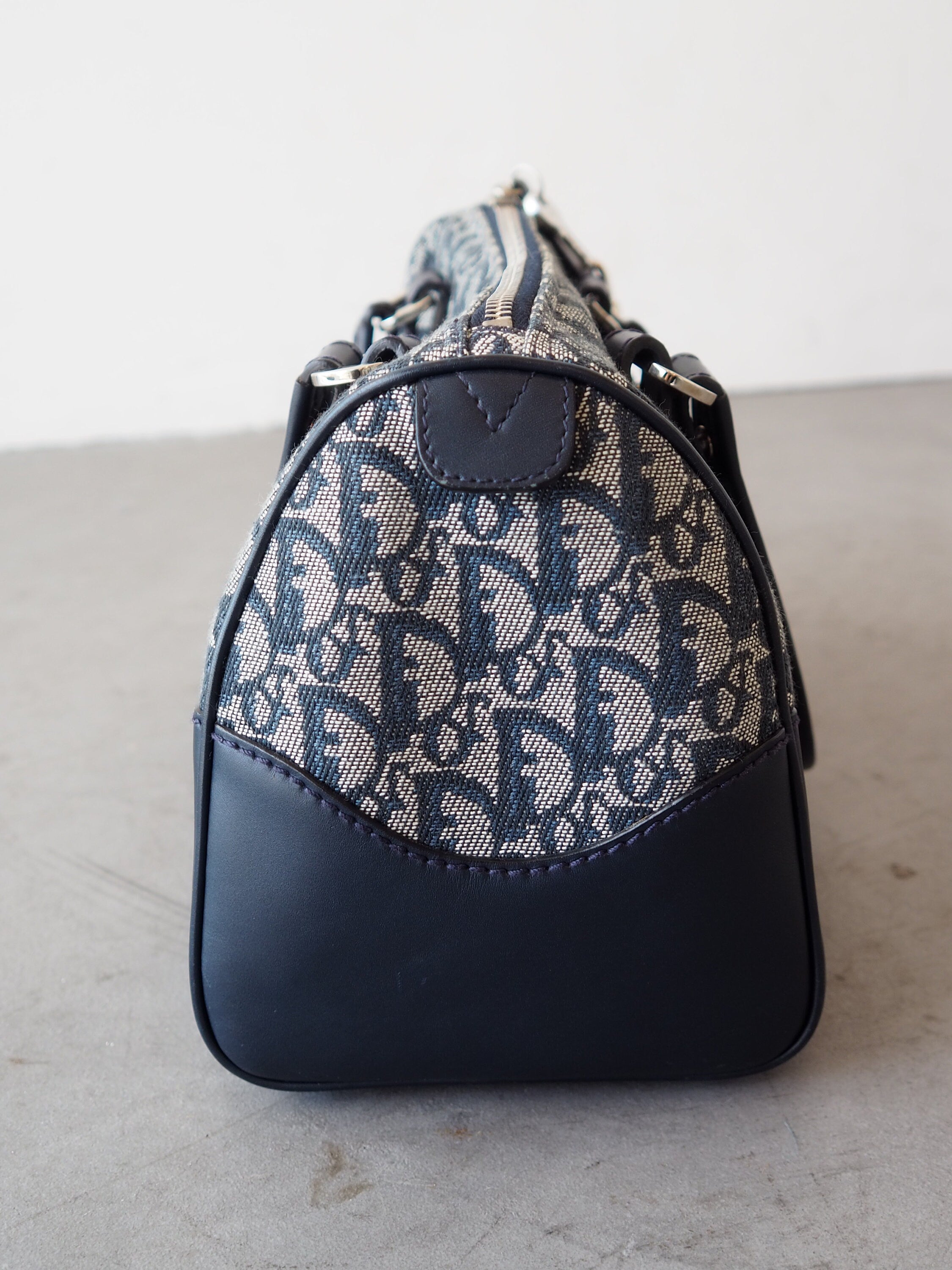 Christian Dior Trotter Hand Boston Bag Navy Canvas Vintage Authentic