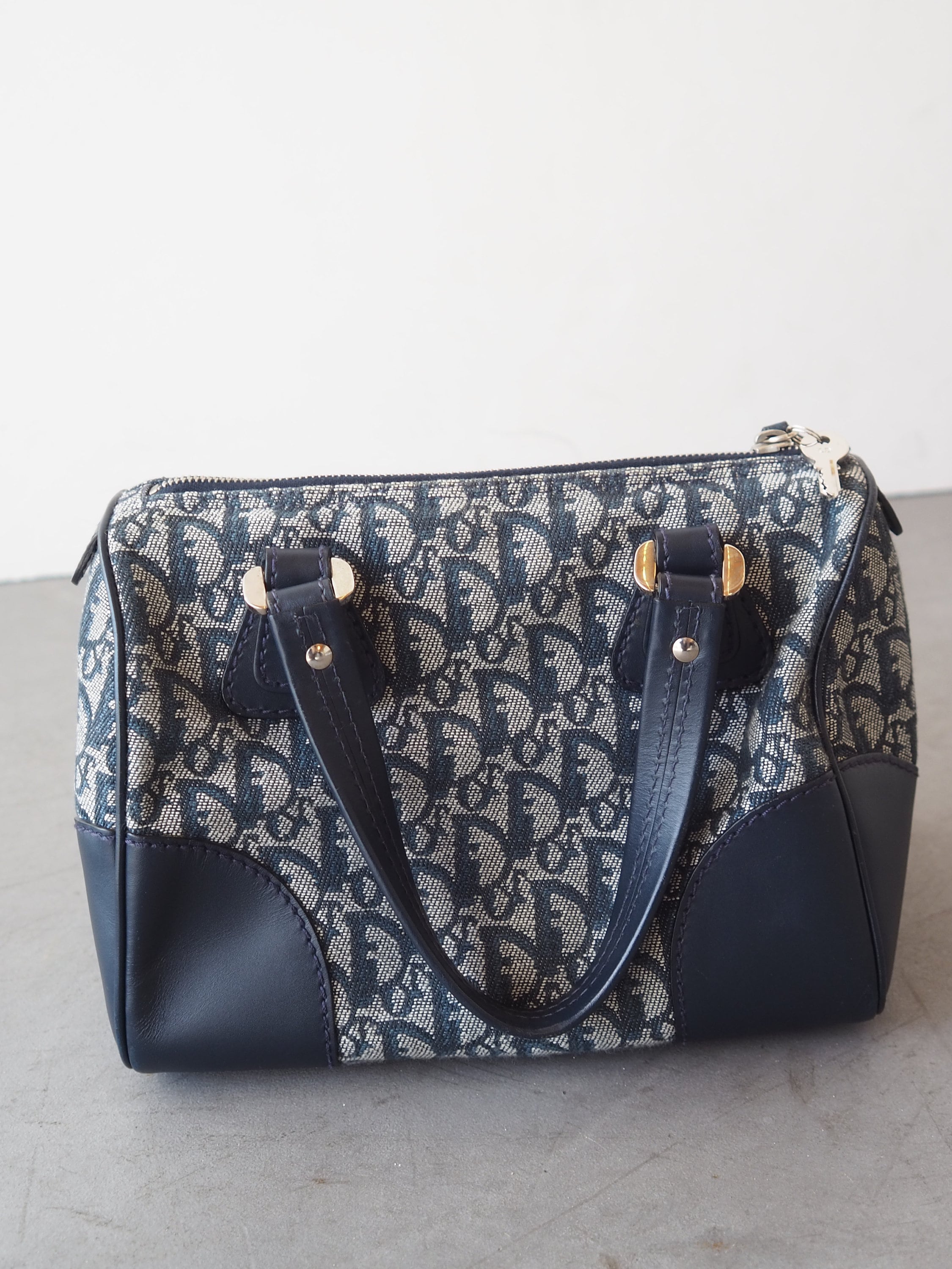 Christian Dior Trotter Hand Boston Bag Navy Canvas Vintage Authentic