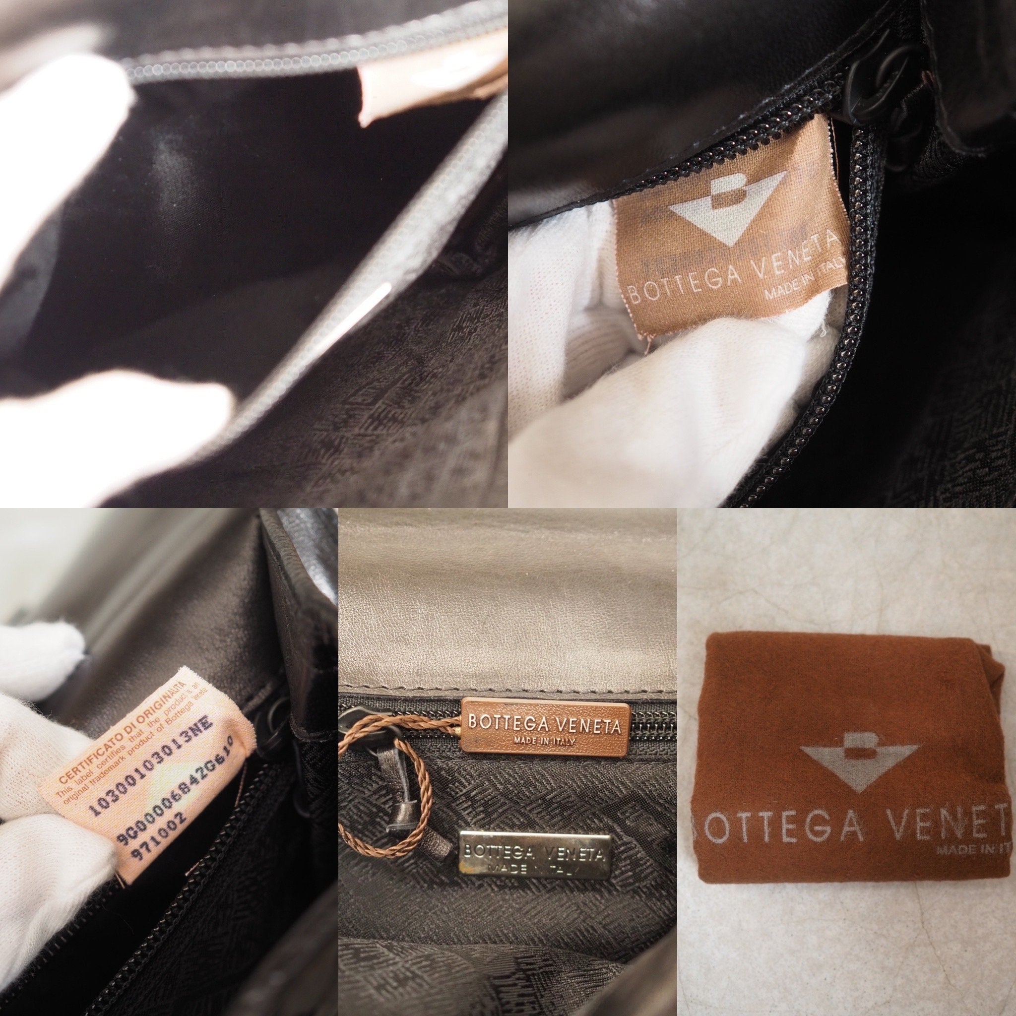 BOTTEGA VENETA Intrechart Shoulder bag Black Silver Chain Leather Vintage Authentic