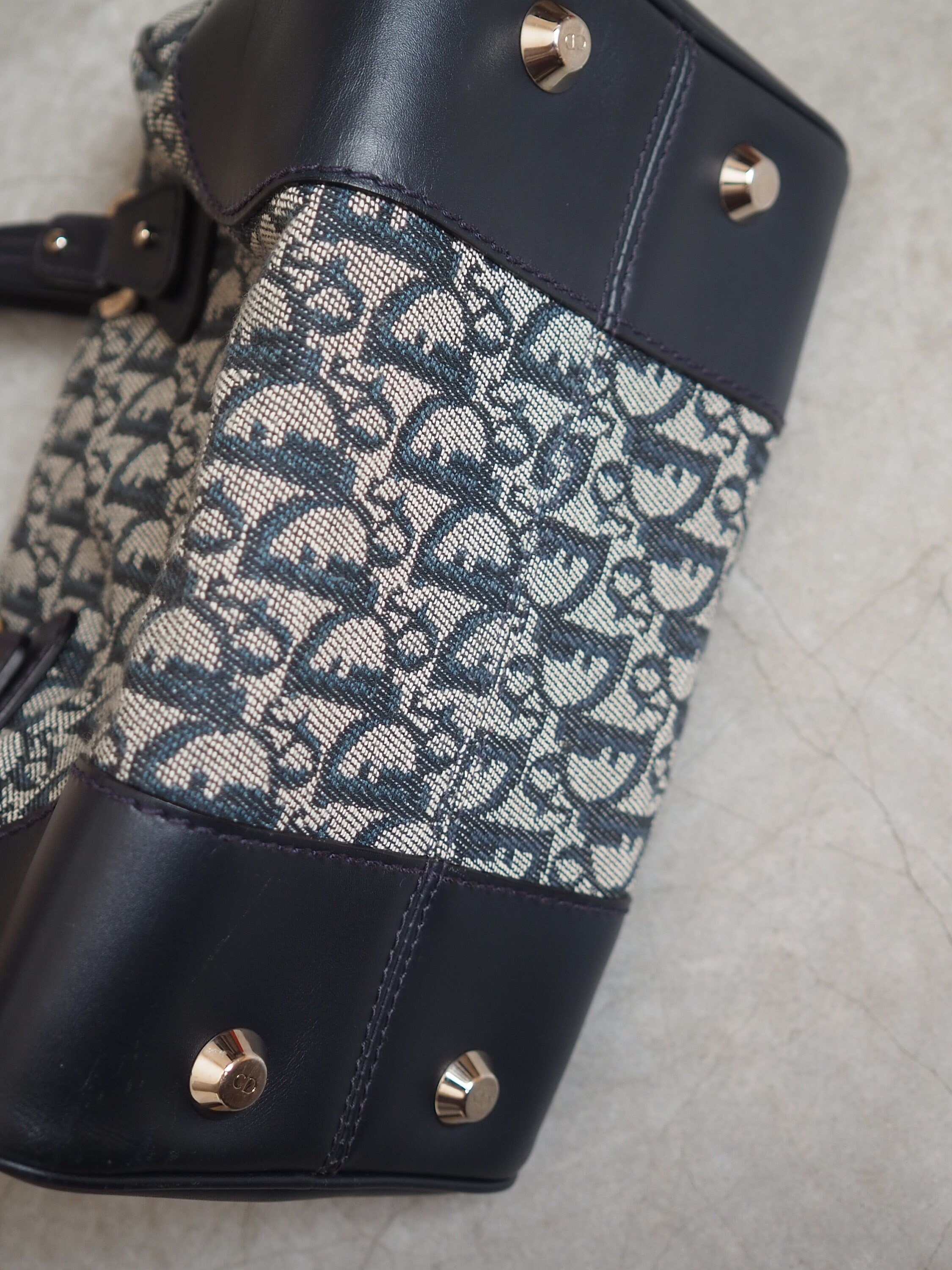 Christian Dior Trotter Hand Boston Bag Navy Canvas Vintage Authentic