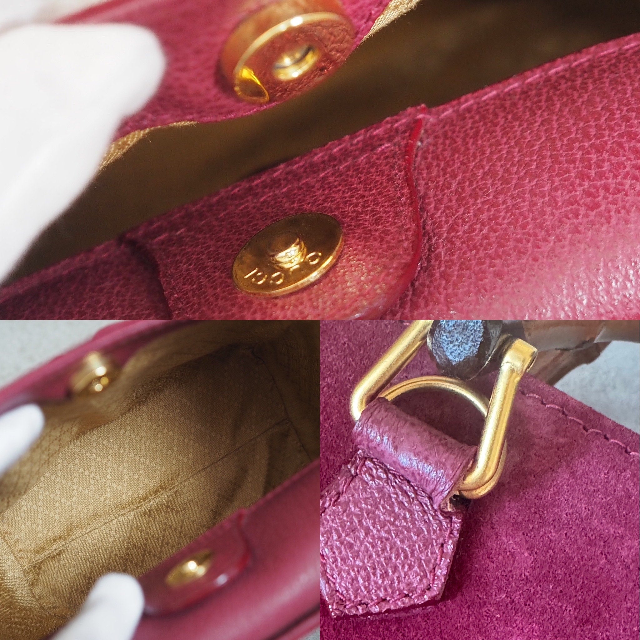 GUCCI Bamboo Hand Shoulder 2way Bag Suede Purple Pink Vintage Authentic