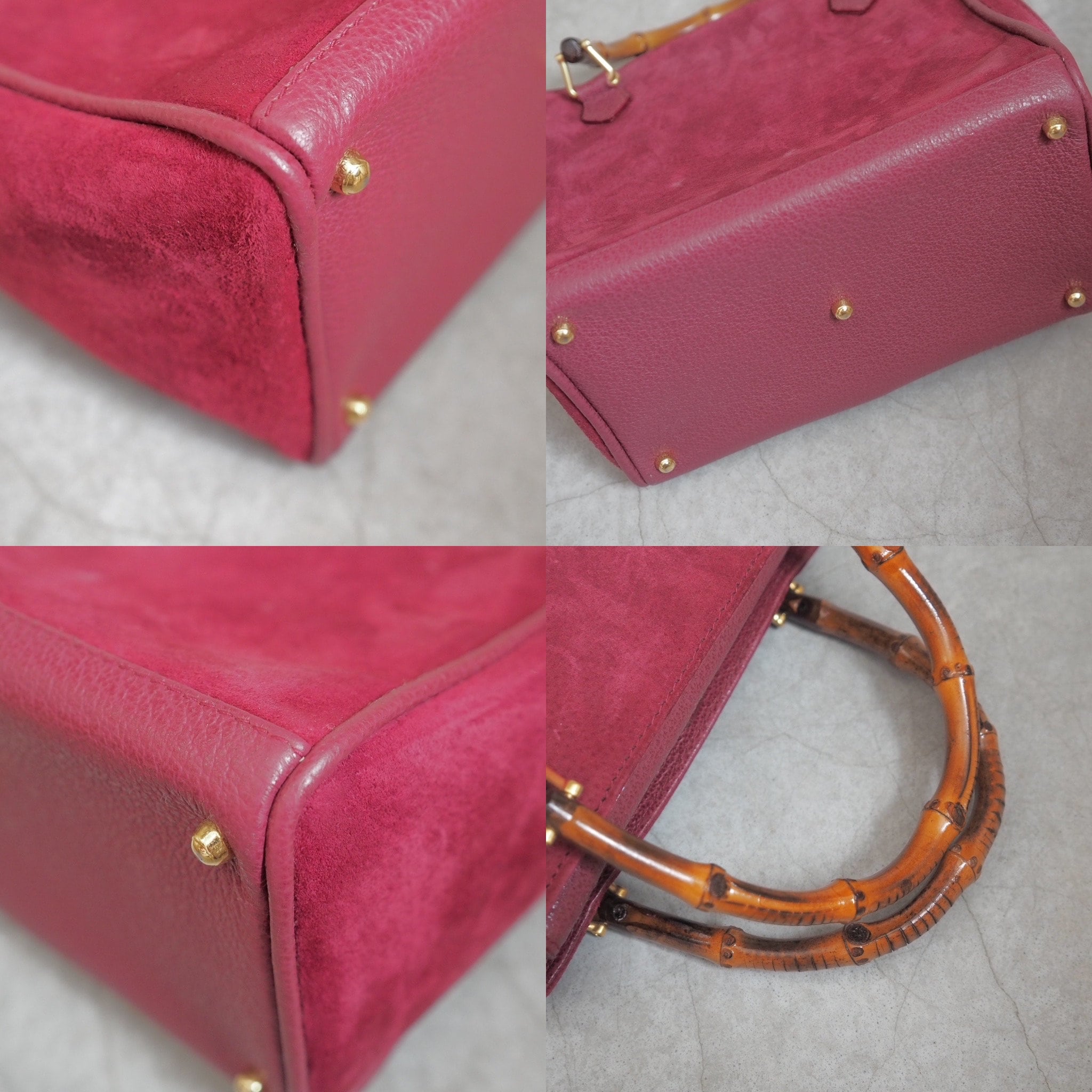 GUCCI Bamboo Hand Shoulder 2way Bag Suede Purple Pink Vintage Authentic