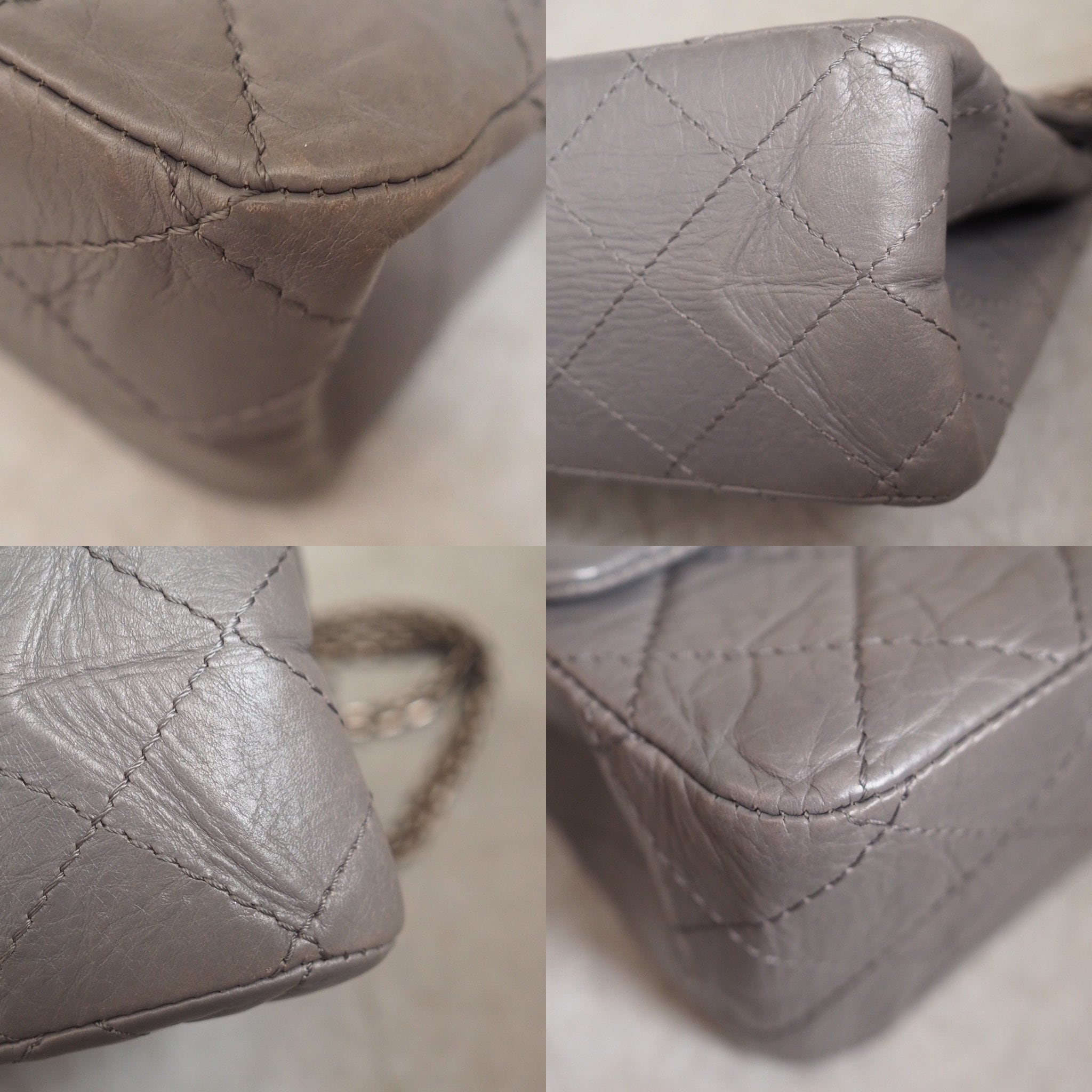 CHANEL 2.55 Frap Chain Shoulder Bag CC Logo Aged calfskin Matelasse Gray Vintage Authentic