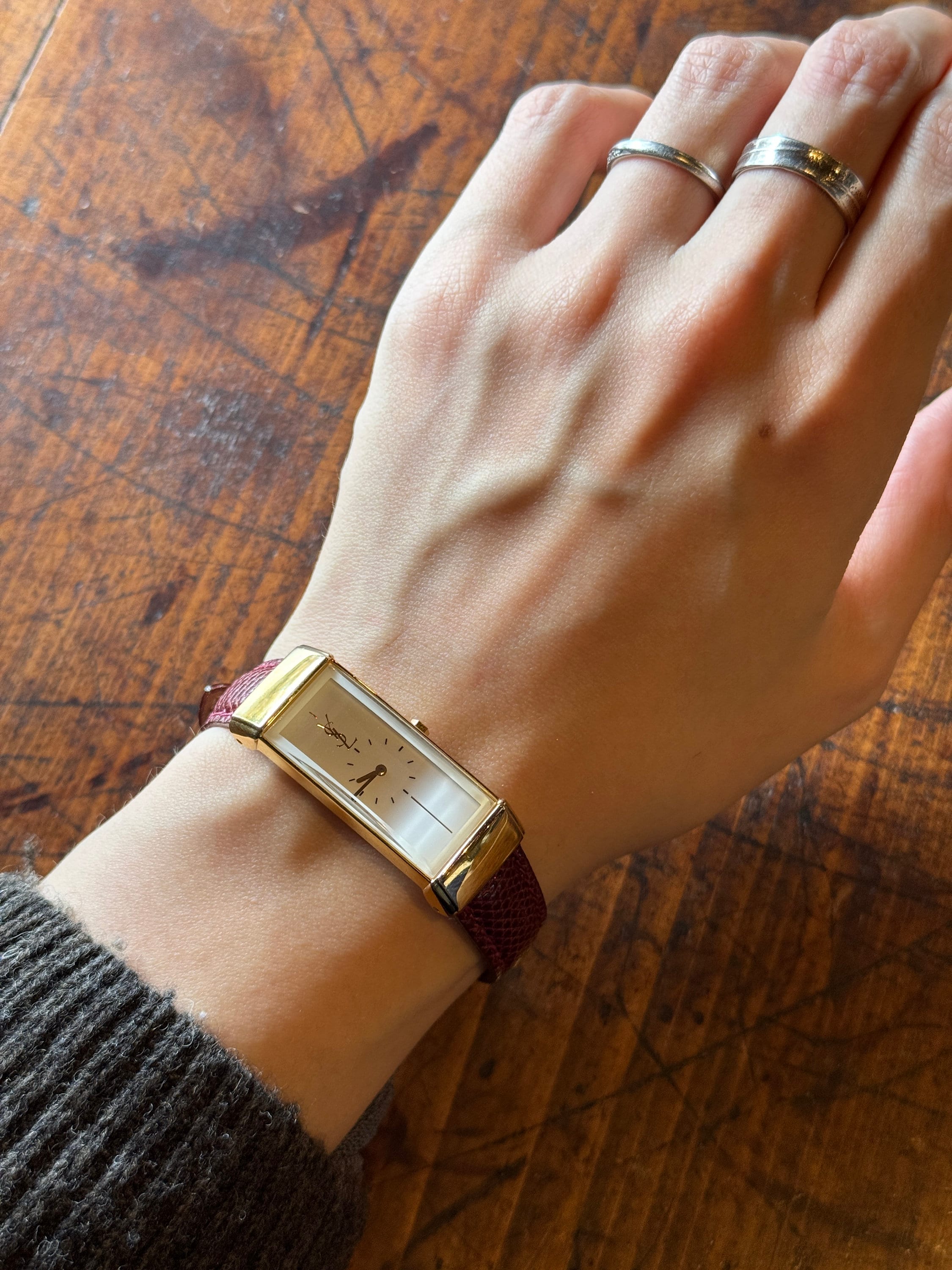 Yves Saint Laurent YSL Square Watch Wristwatch Logo Gold color Stainless steel Leather Authentic