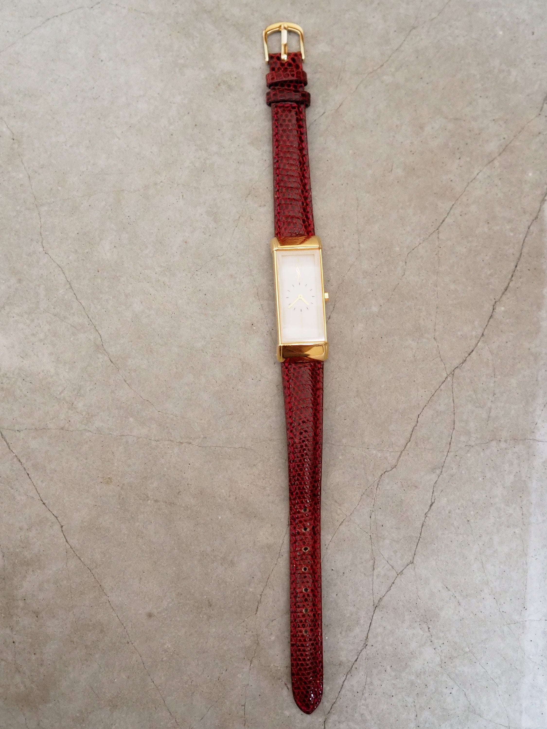 Yves Saint Laurent YSL Square Watch Wristwatch Logo Gold color Stainless steel Leather Authentic