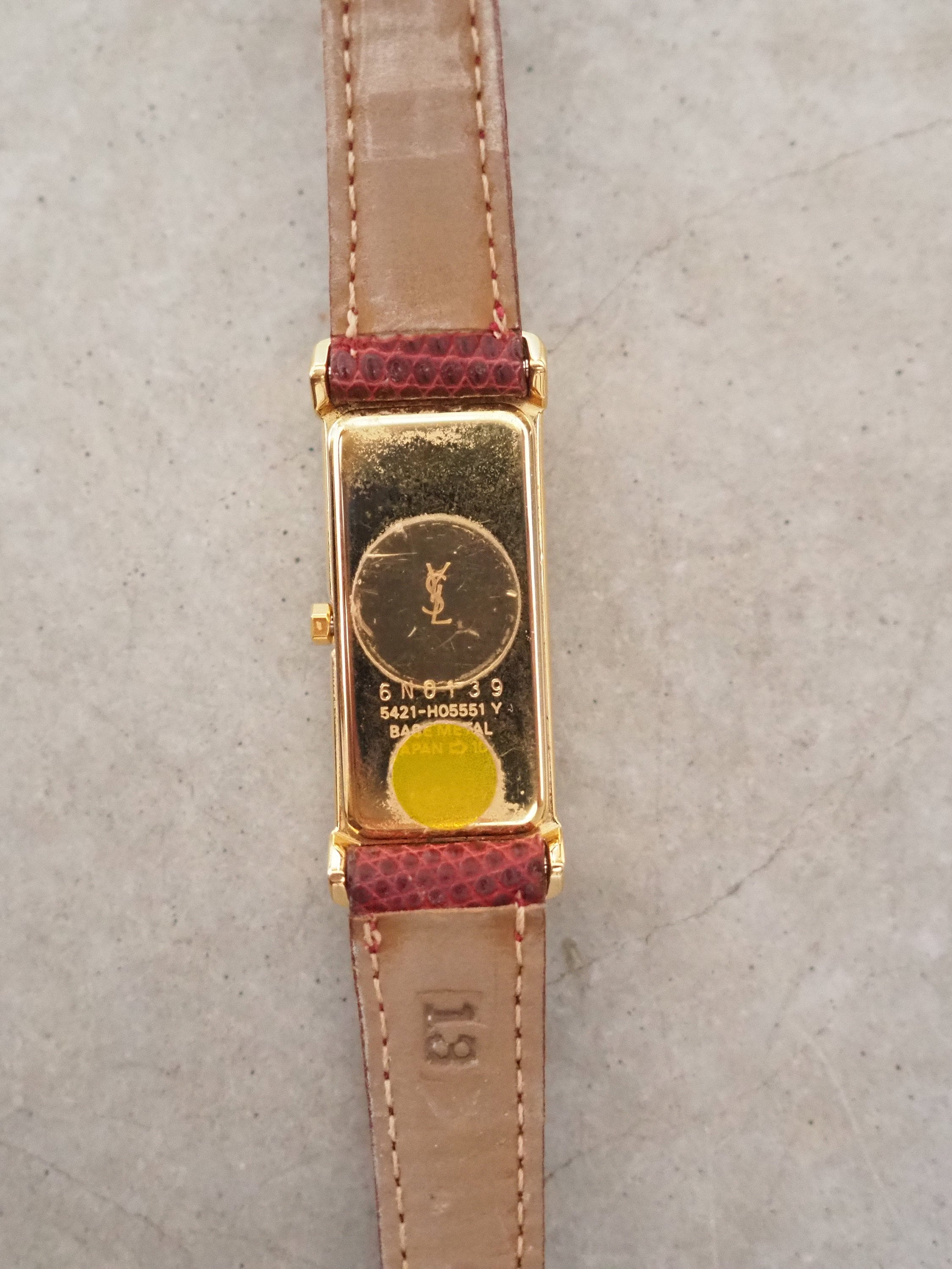 Yves Saint Laurent YSL Square Watch Wristwatch Logo Gold color Stainless steel Leather Authentic