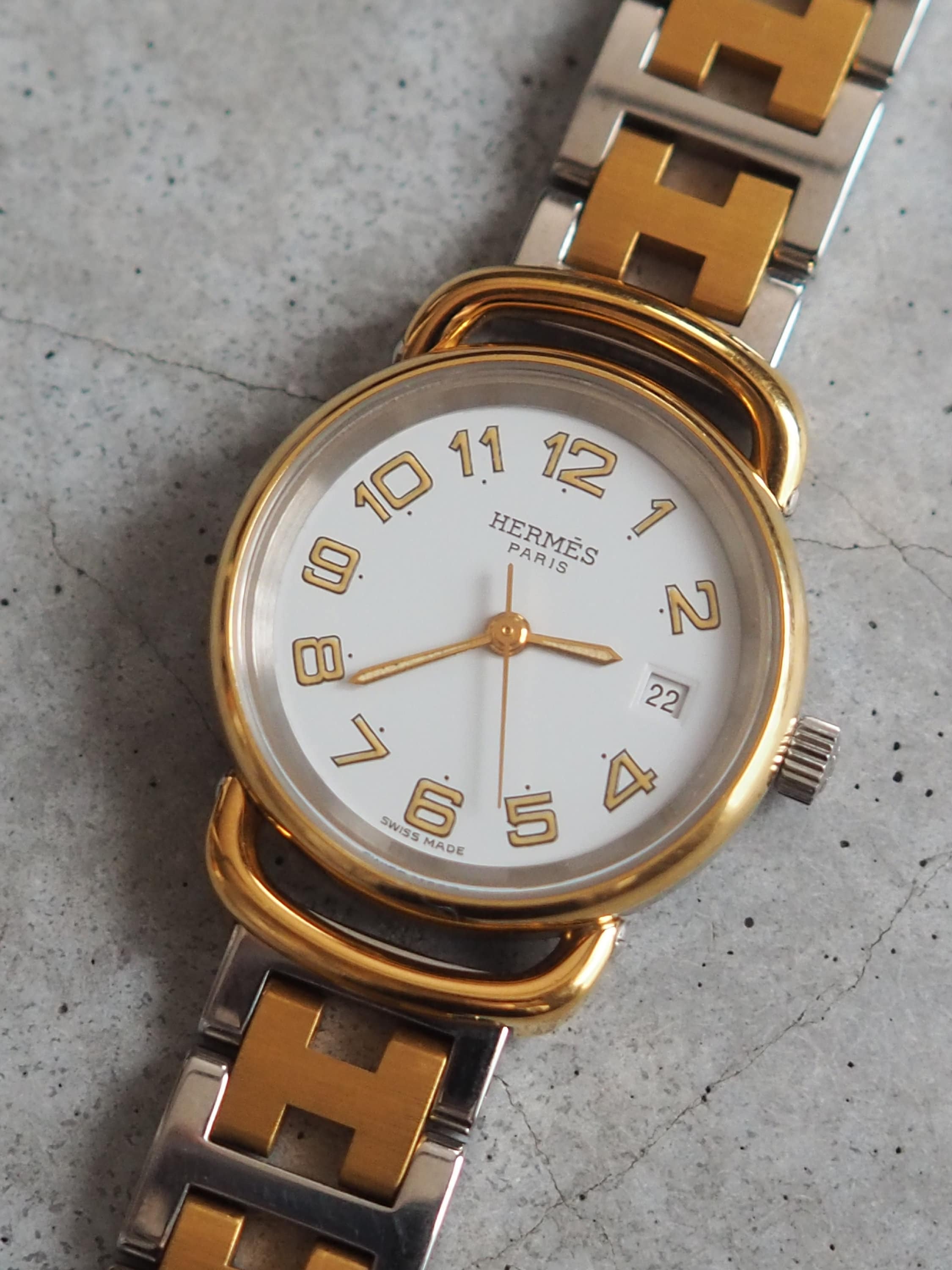 HERMES Pullman PU2.240 Watches Stainless Steel Ladies Watch Wristwatch Silver Gold Quartz Vintage Authentic