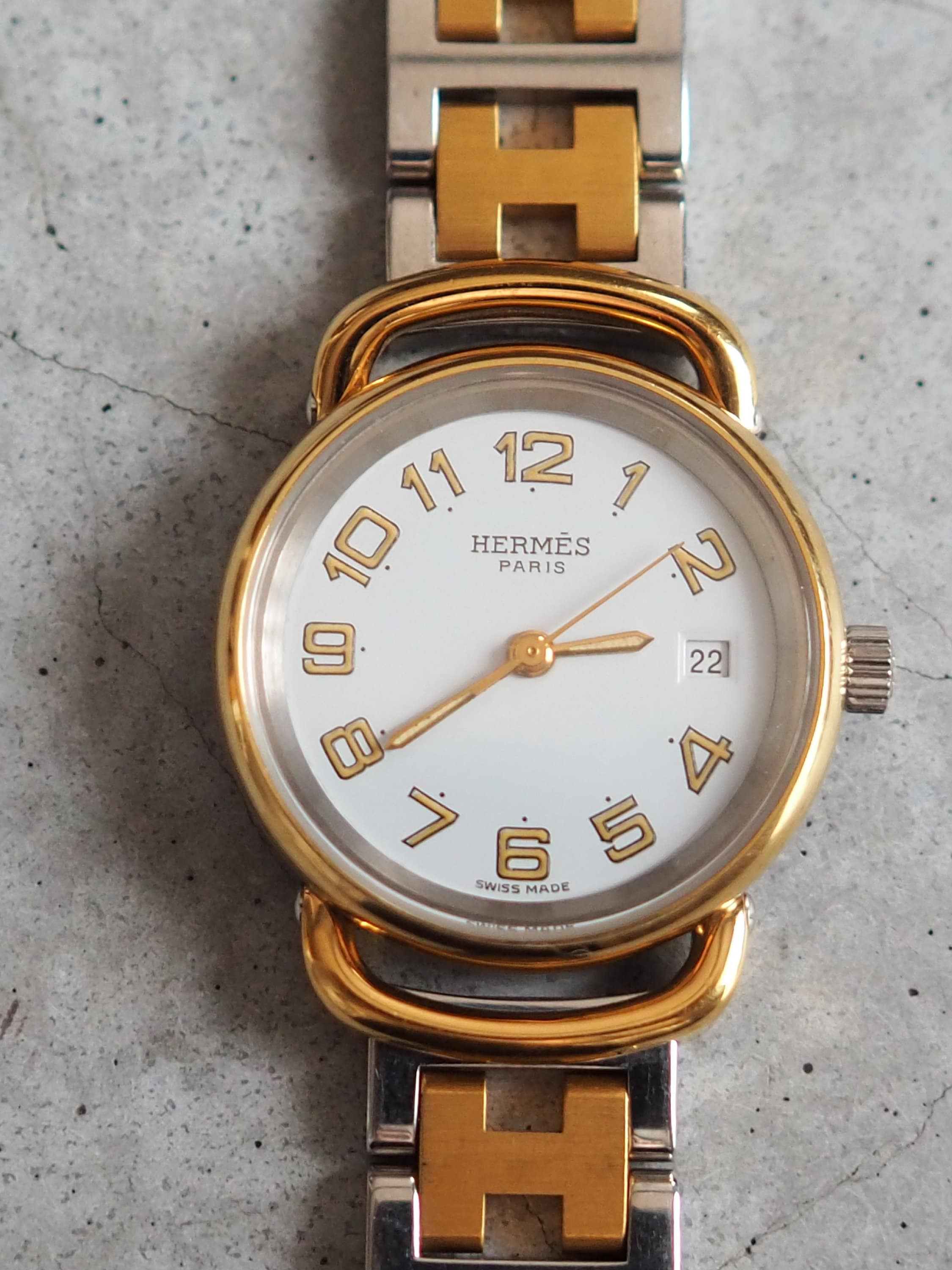 HERMES Pullman PU2.240 Watches Stainless Steel Ladies Watch Wristwatch Silver Gold Quartz Vintage Authentic