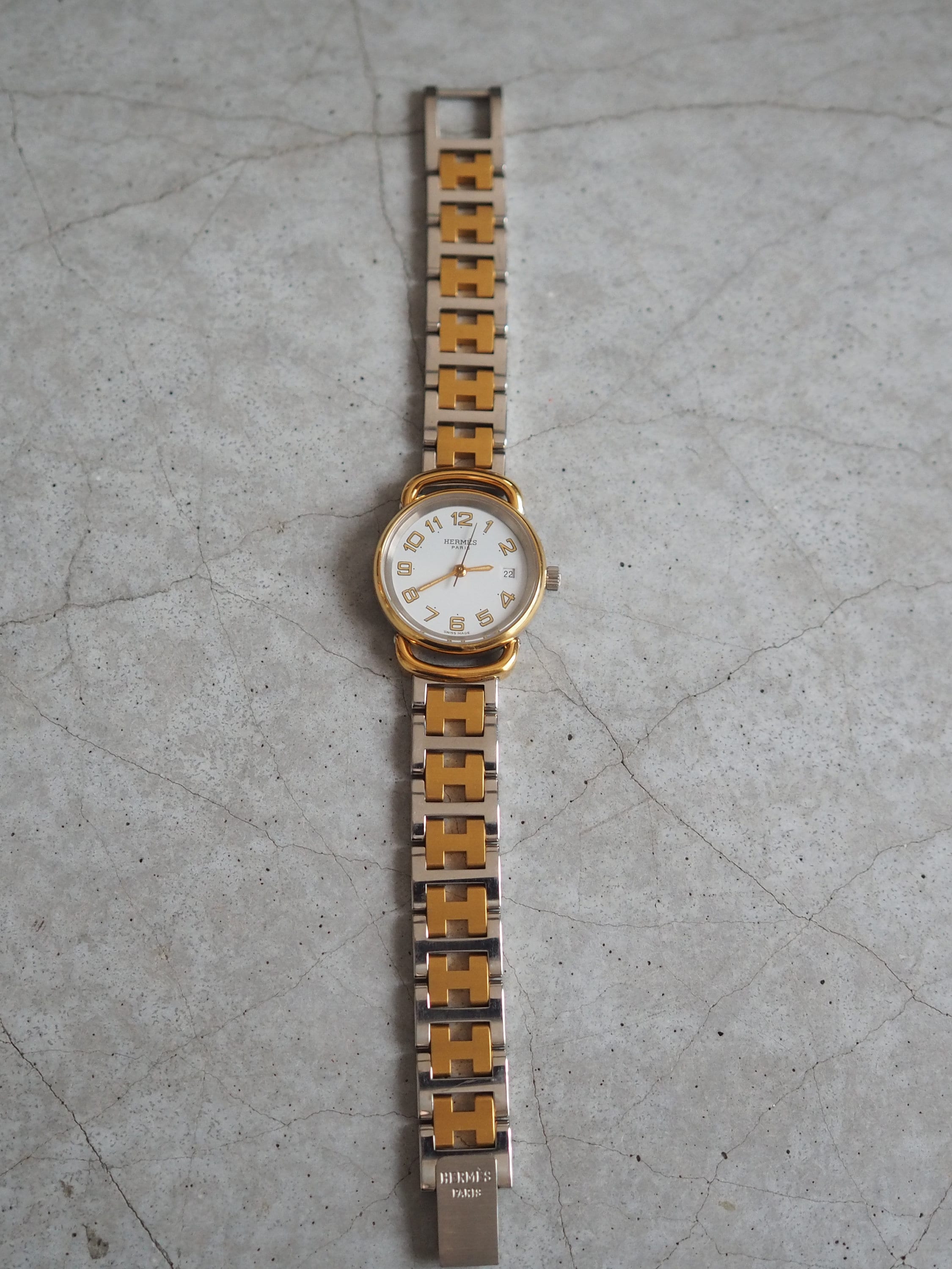 HERMES Pullman PU2.240 Watches Stainless Steel Ladies Watch Wristwatch Silver Gold Quartz Vintage Authentic