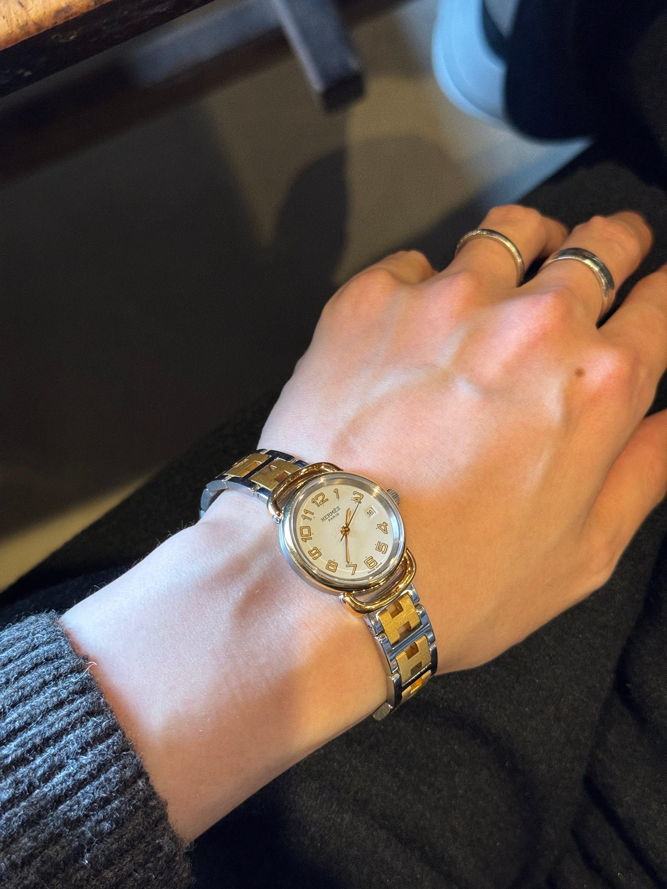 HERMES Pullman PU2.240 Watches Stainless Steel Ladies Watch Wristwatch Silver Gold Quartz Vintage Authentic