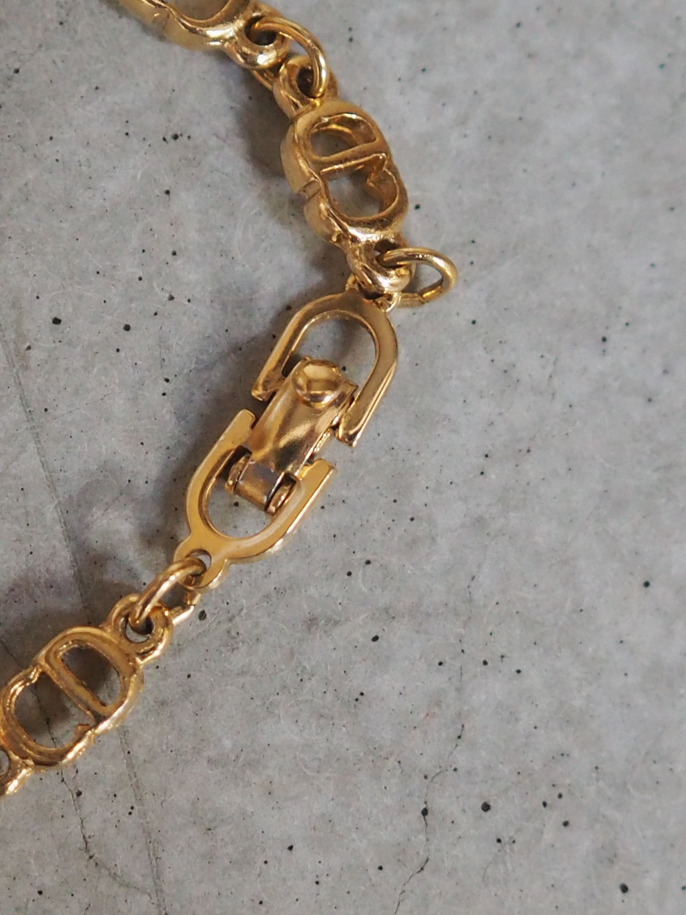 Christian Dior Bracelet Chain CD Logo Vintage Metal Gold Color Authentic