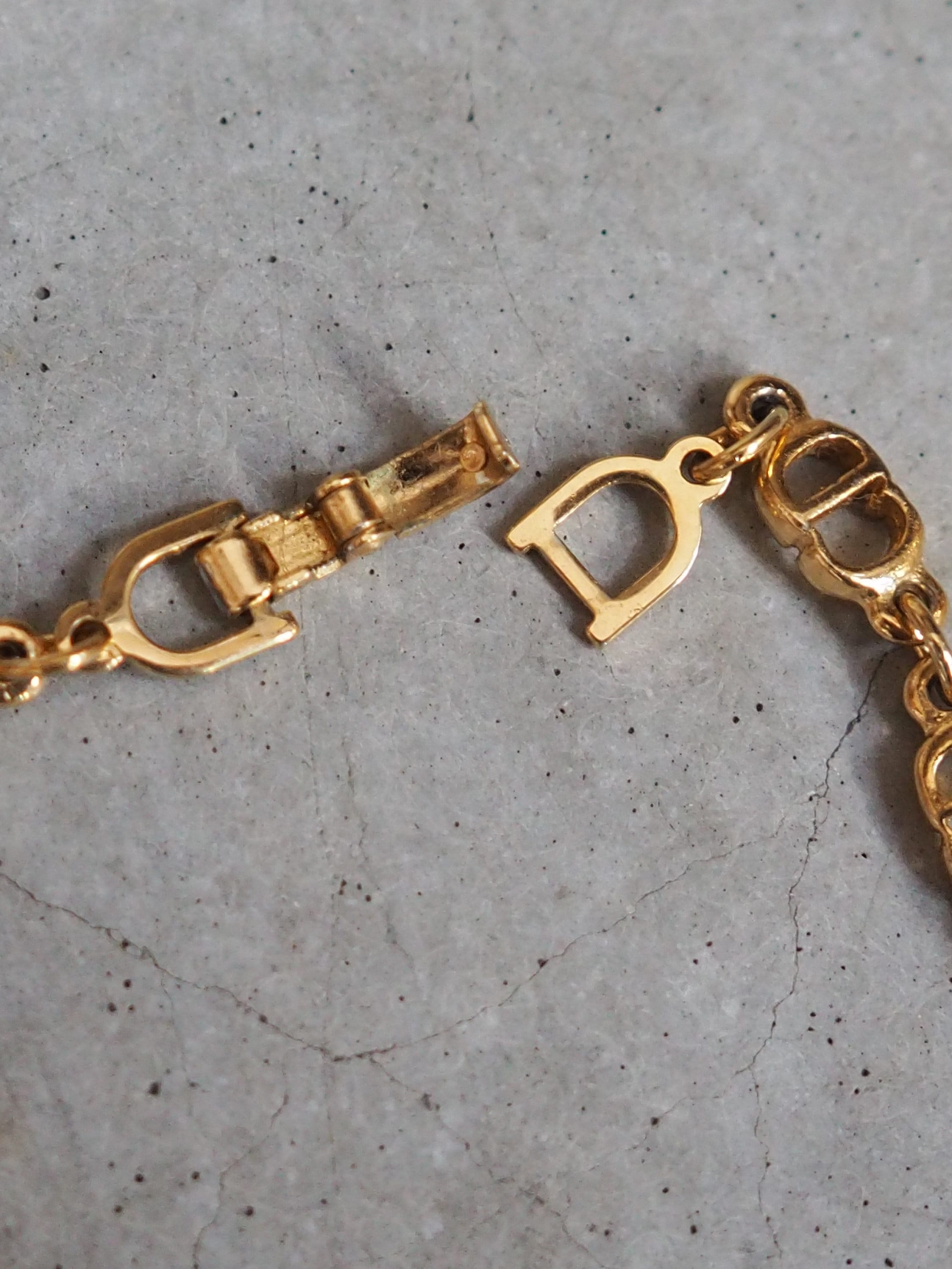 Christian Dior Bracelet Chain CD Logo Vintage Metal Gold Color Authentic