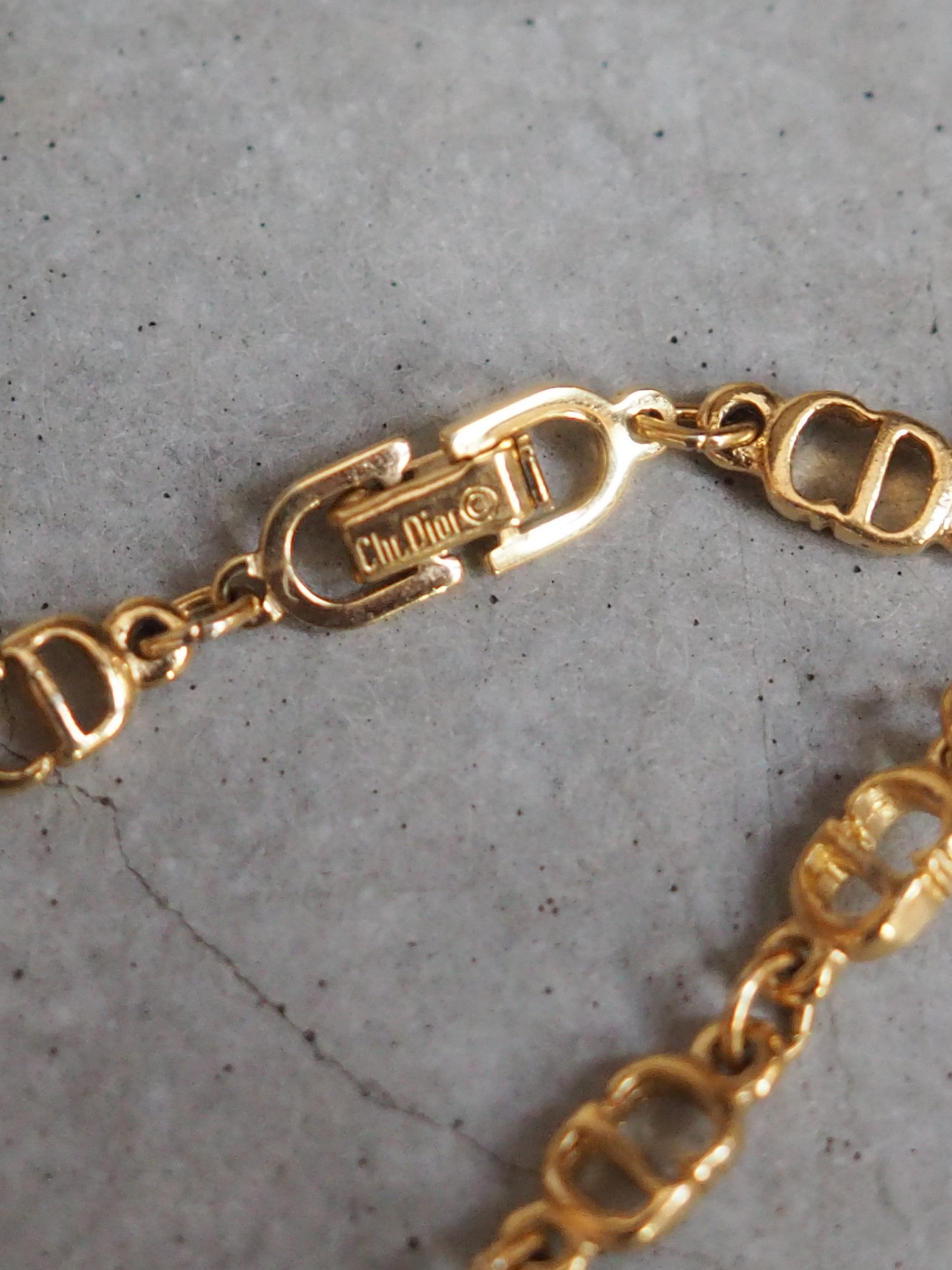 Christian Dior Bracelet Chain CD Logo Vintage Metal Gold Color Authentic