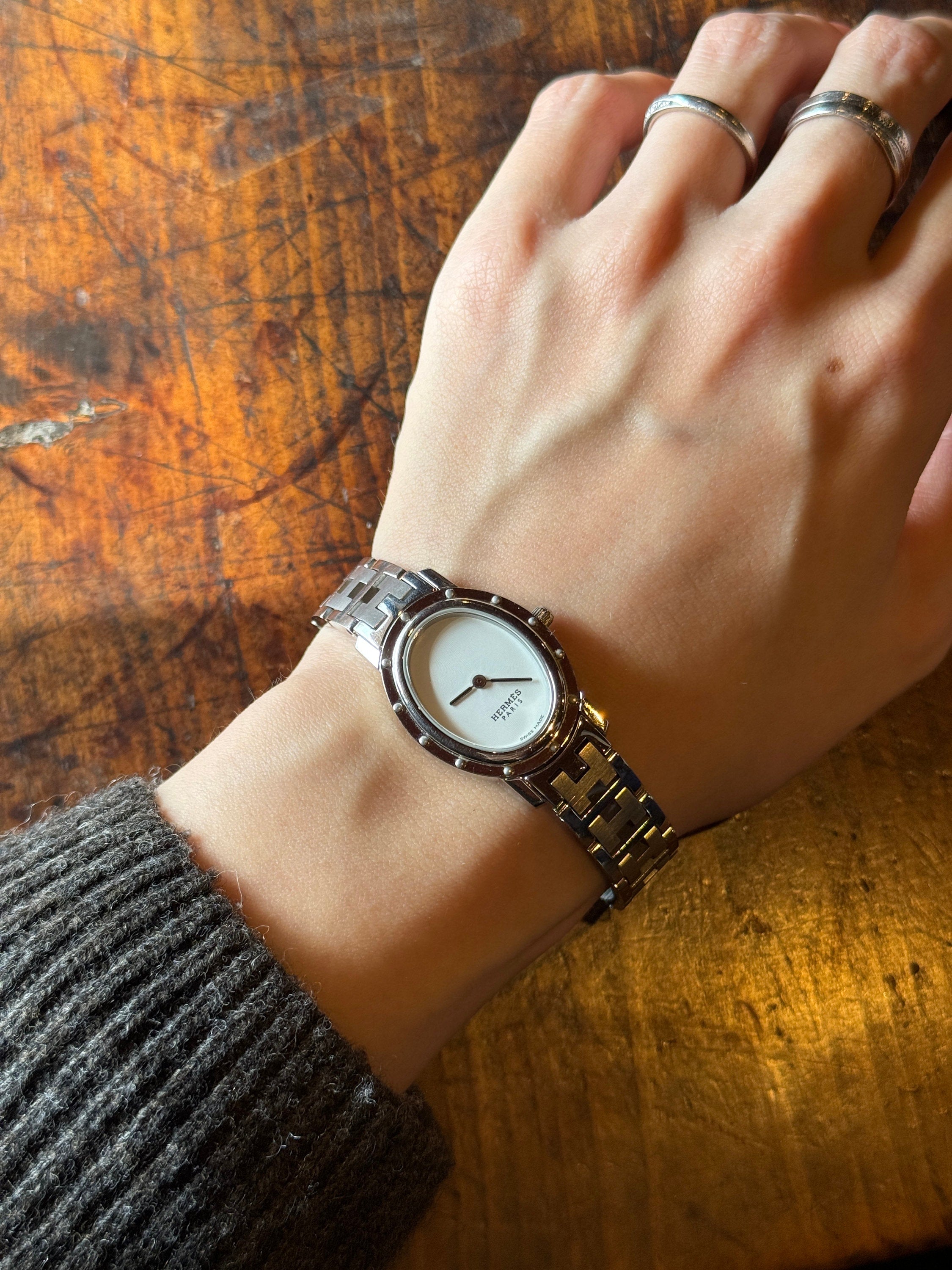 HERMES Clipper Oval Watch Watches CO1.210 Silver Color Stainless steel Vintage Authentic