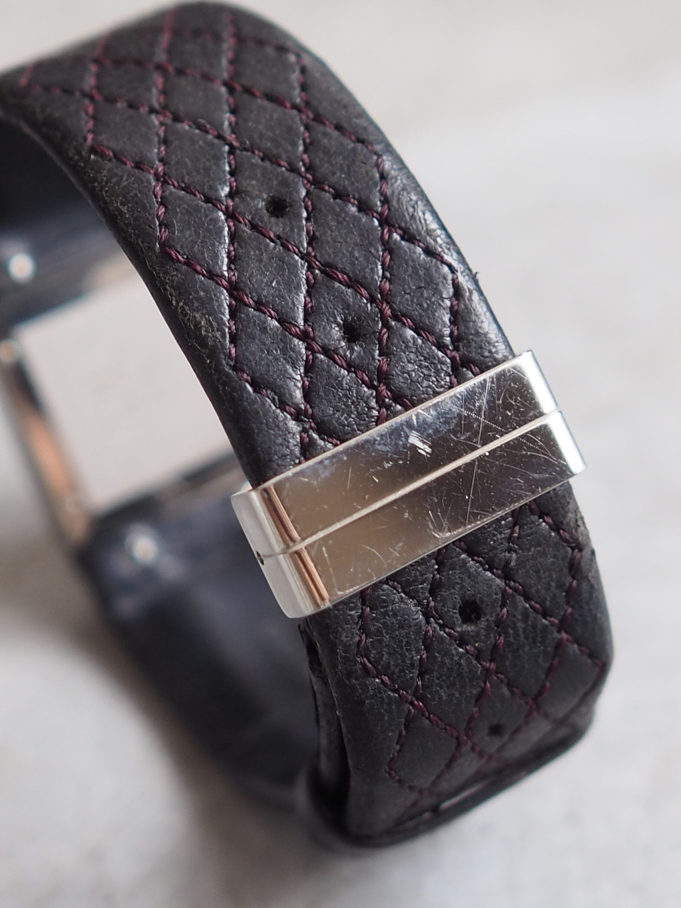 CHANEL Matelasse Watch Steel Leather Quartz Ladies Silver Leather Wristwatch Vintage Authentic