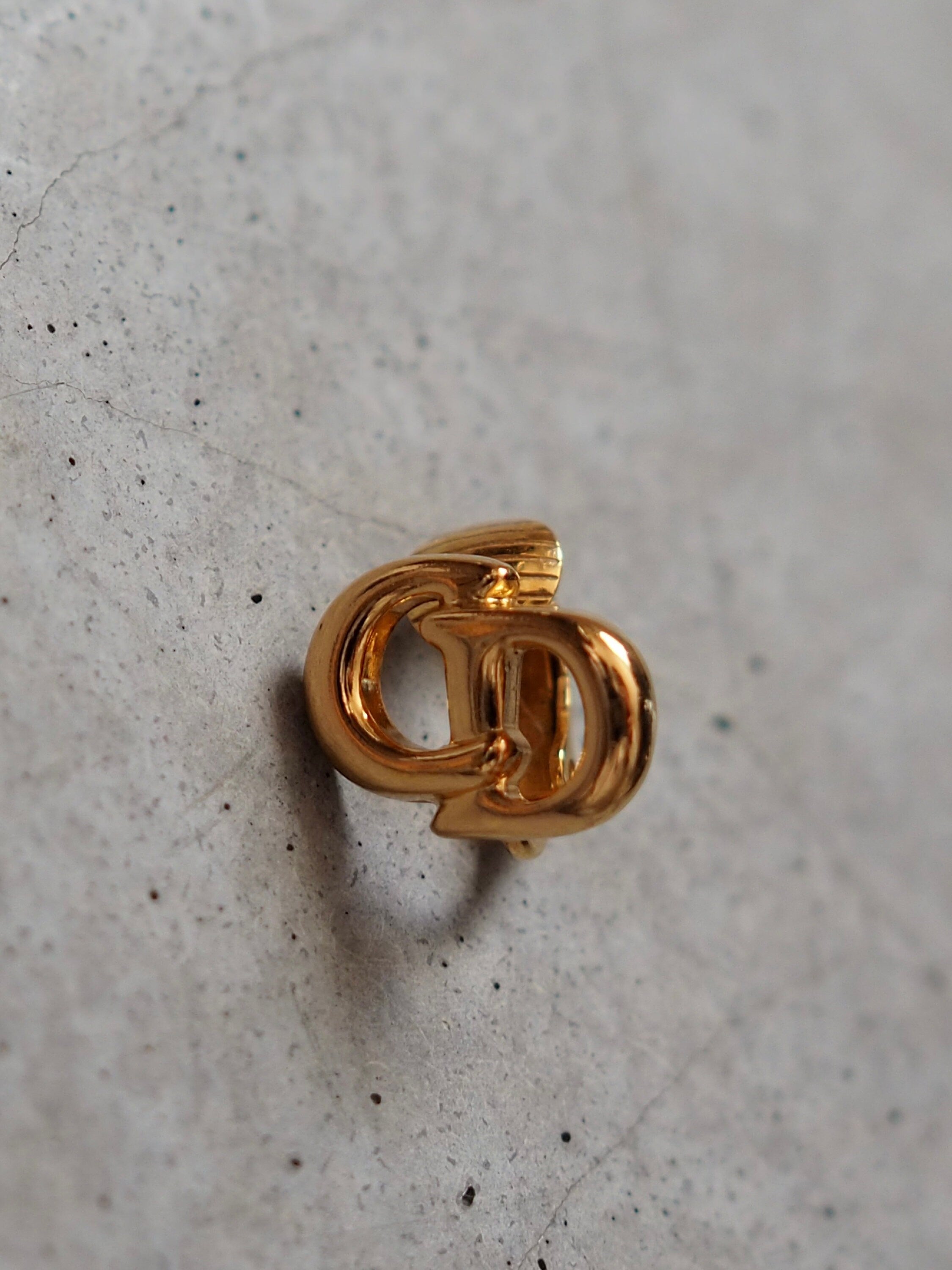 Christian Dior Earrings CD Logo Vintage Metal Gold Authentic