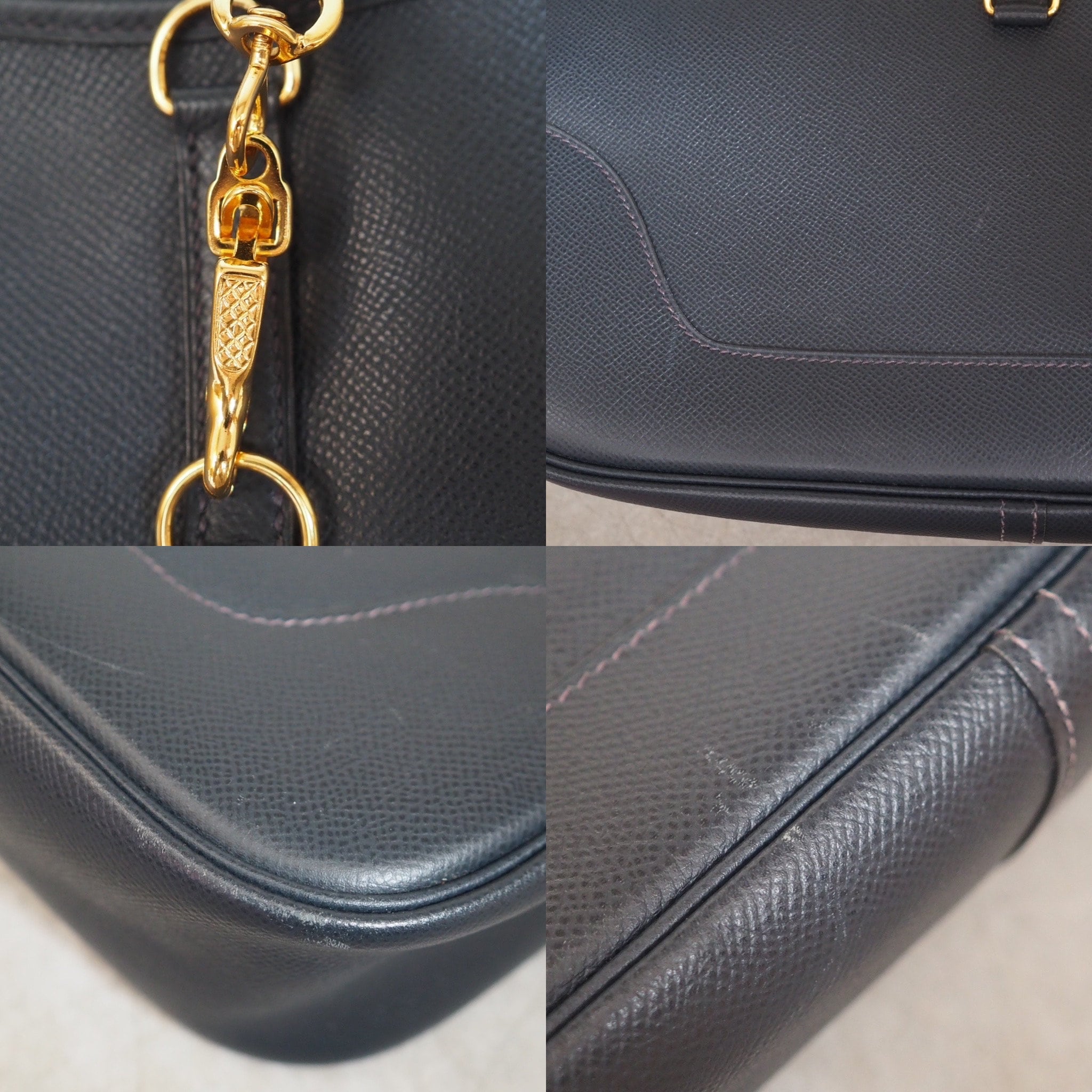 HERMES Trim 31 Handbag Blue Indigo Leather Couchevel Gold Metal Vintage Authentic