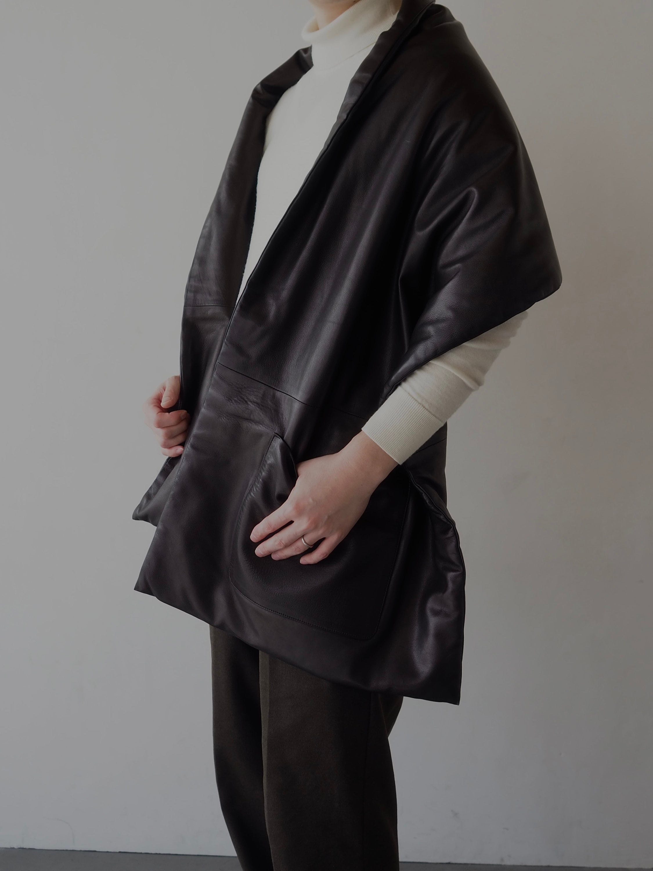 HERMES Pocket Stole Scarf Muffler Leather Margiela Design Vintage Authentic