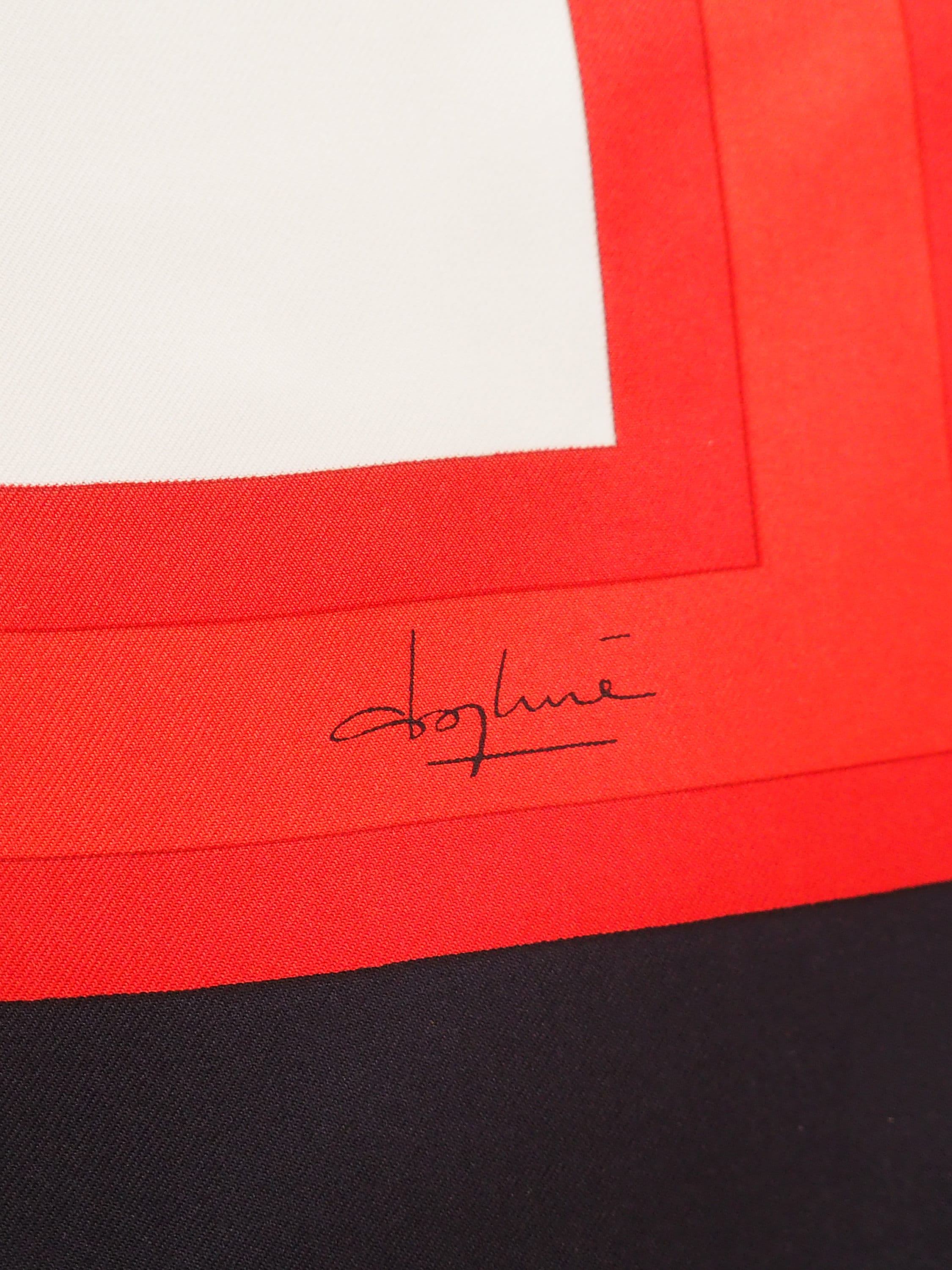 HERMES " Les Chats " Cat Scarf Carre 90 Black Red White Vintage Authentic RARE