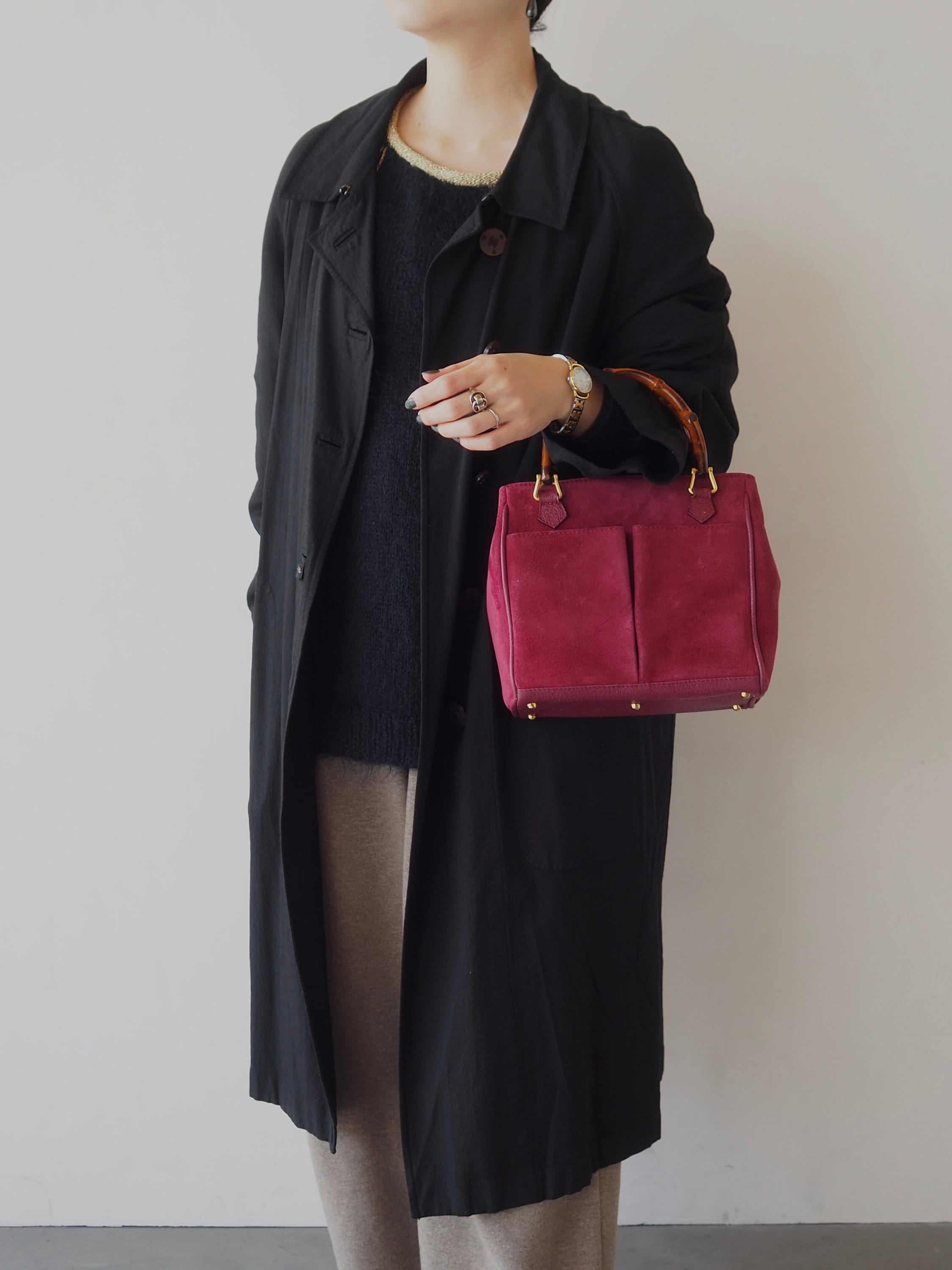 GUCCI Bamboo Hand Shoulder 2way Bag Suede Purple Pink Vintage Authentic