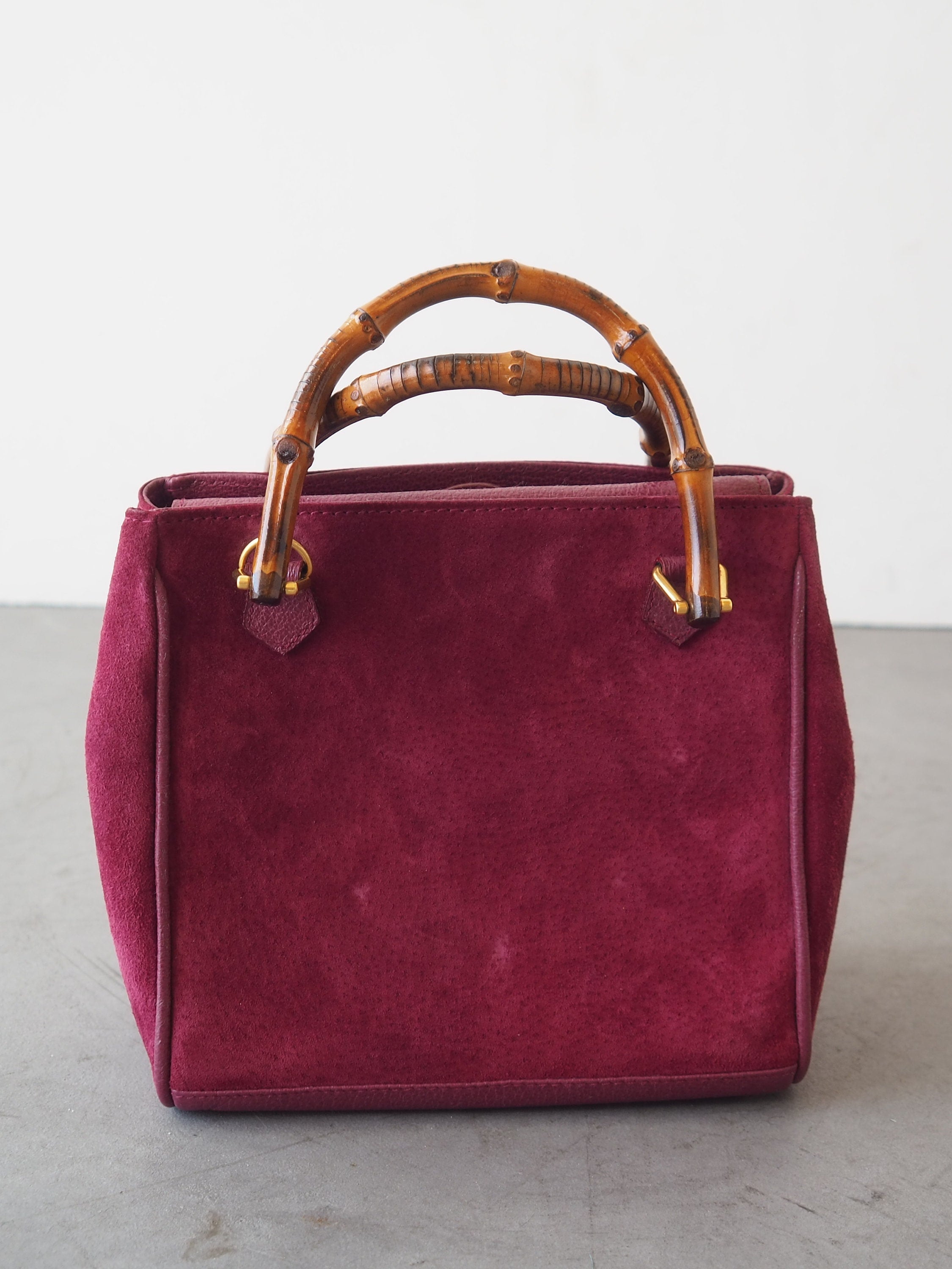 GUCCI Bamboo Hand Shoulder 2way Bag Suede Purple Pink Vintage Authentic