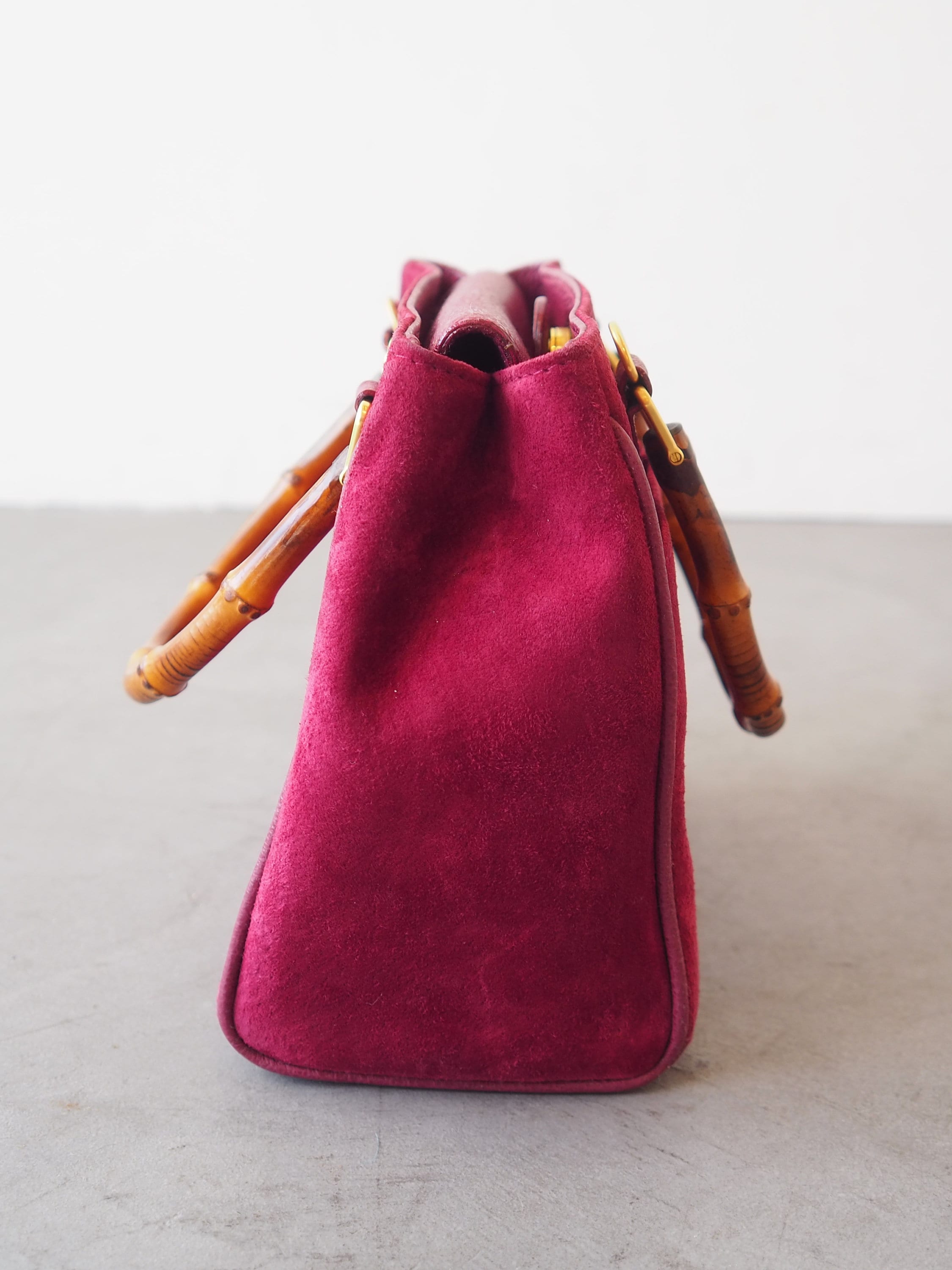 GUCCI Bamboo Hand Shoulder 2way Bag Suede Purple Pink Vintage Authentic