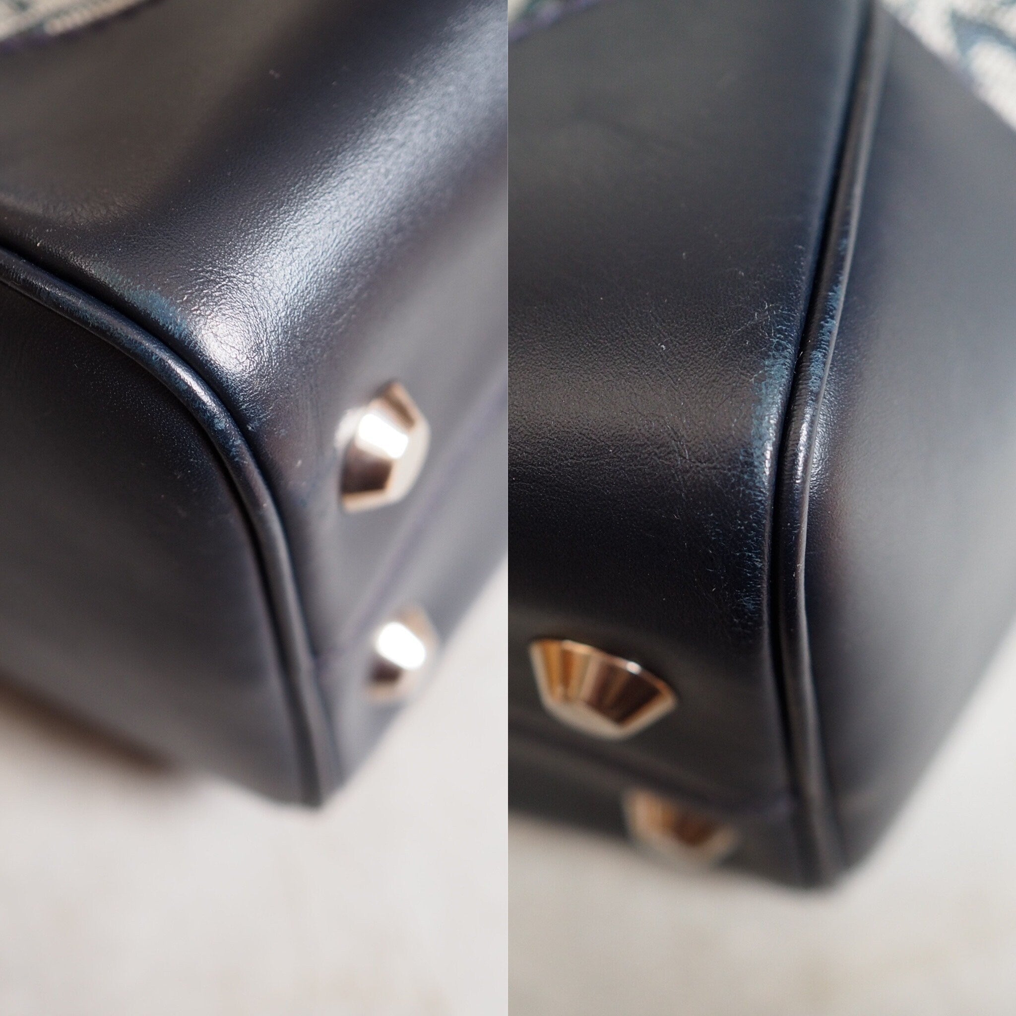 Christian Dior Trotter Hand Boston Bag Navy Canvas Vintage Authentic