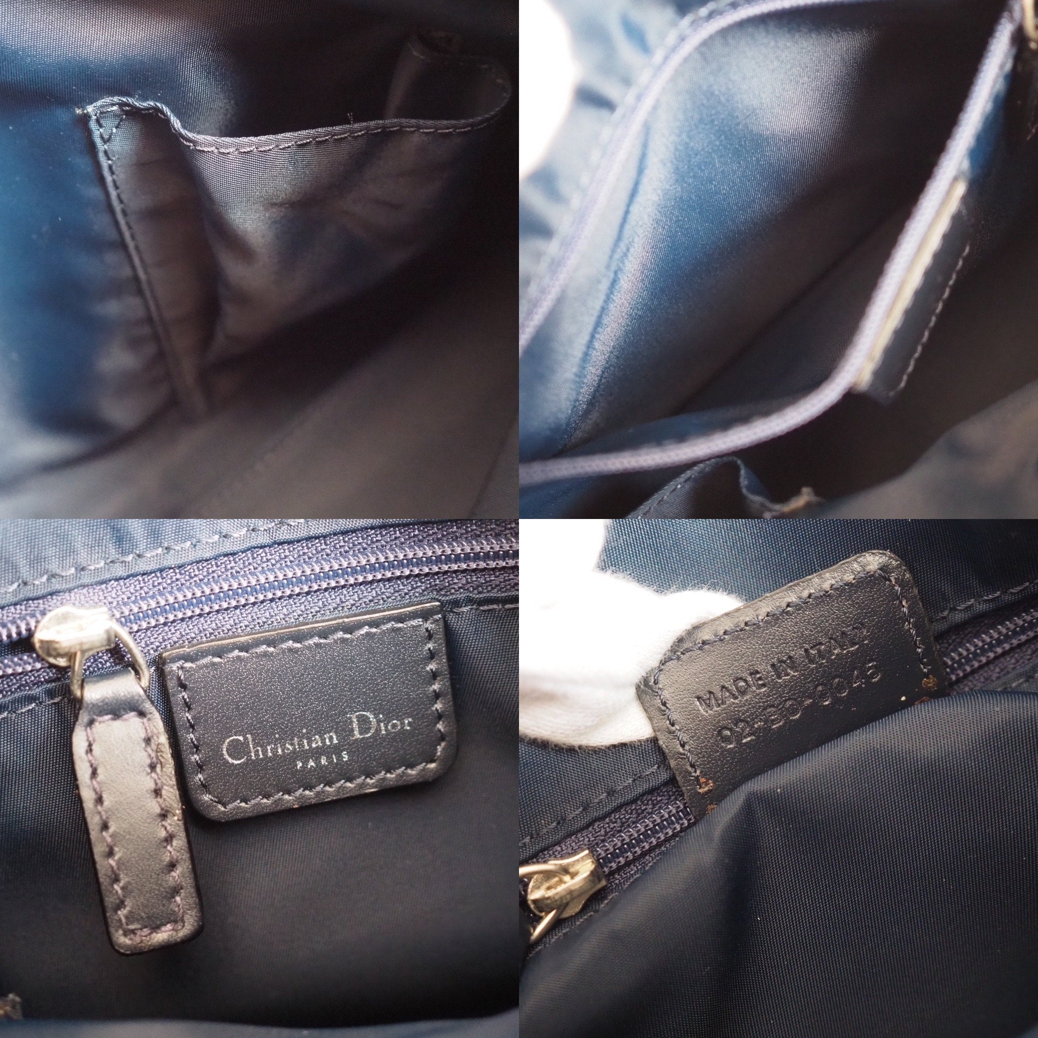 Christian Dior Trotter Hand Boston Bag Navy Canvas Vintage Authentic