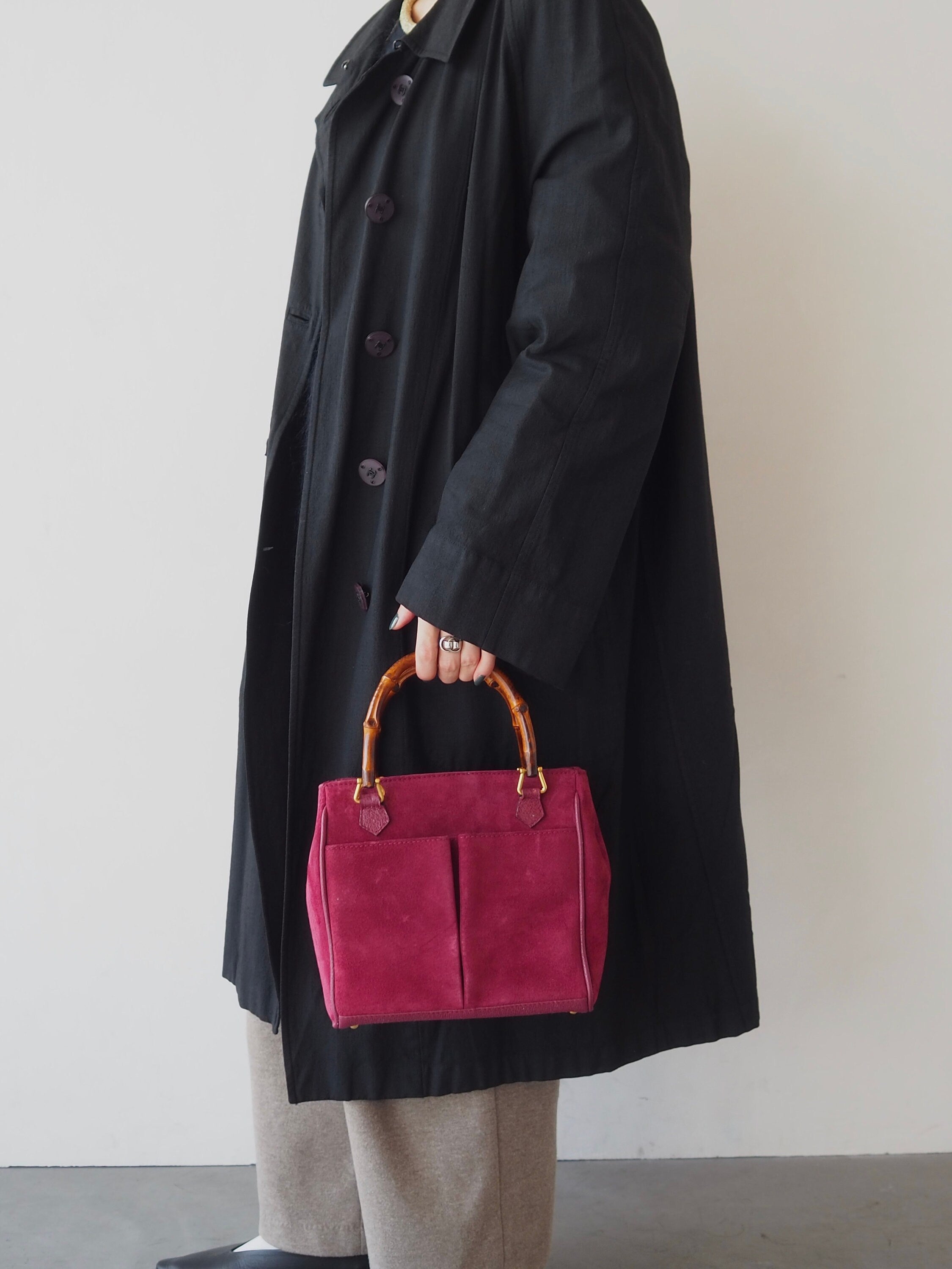 GUCCI Bamboo Hand Shoulder 2way Bag Suede Purple Pink Vintage Authentic