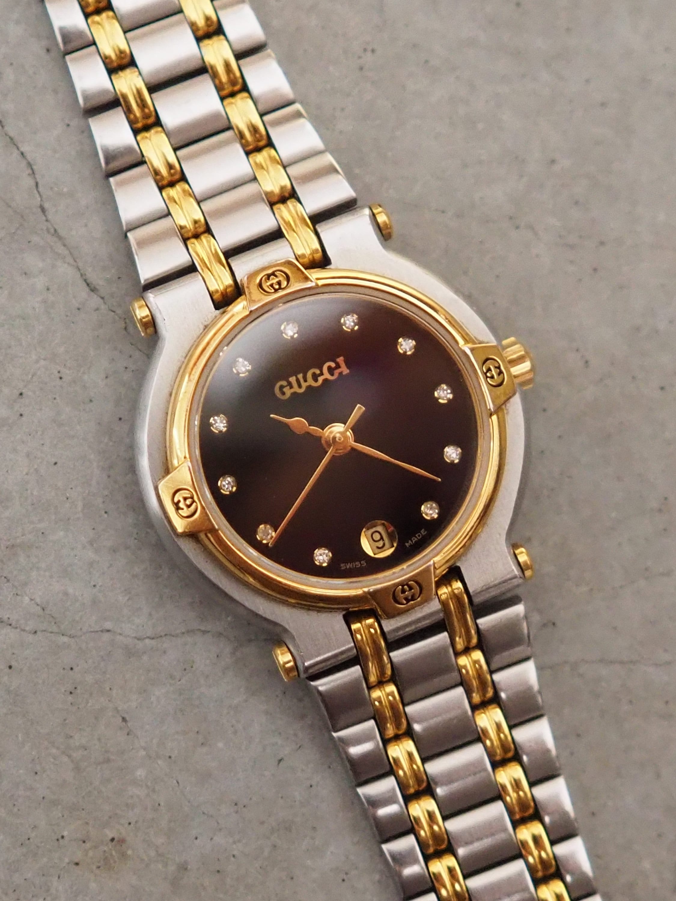 GUCCI Watch Wristwatch 11P Diamond GG Gold Silver Stainless steel Old Vintage Authentic