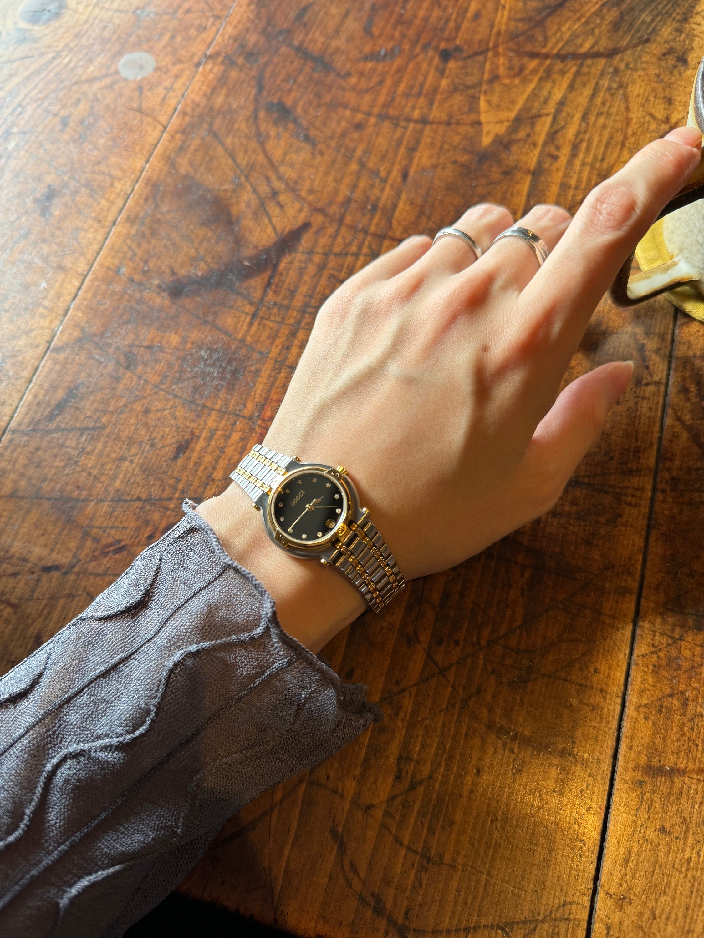 GUCCI Watch Wristwatch 11P Diamond GG Gold Silver Stainless steel Old Vintage Authentic