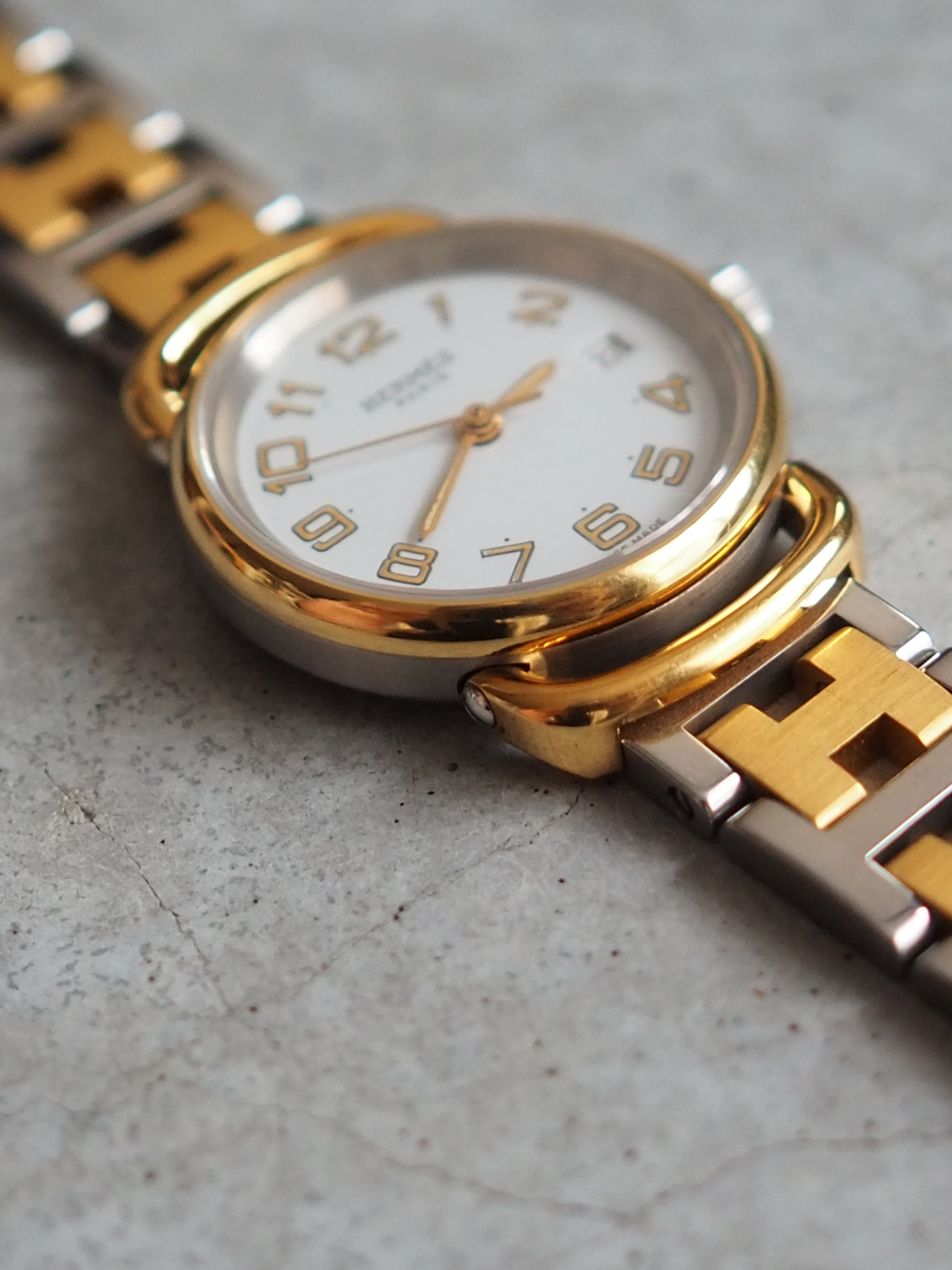 HERMES Pullman PU2.240 Watches Stainless Steel Ladies Watch Wristwatch Silver Gold Quartz Vintage Authentic