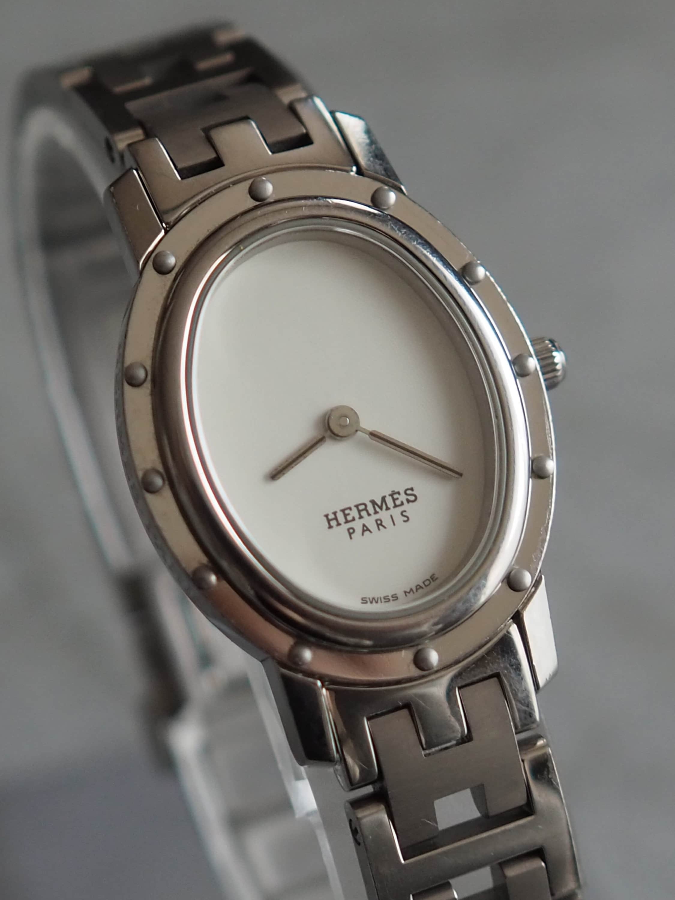 HERMES Clipper Oval Watch Watches CO1.210 Silver Color Stainless steel Vintage Authentic