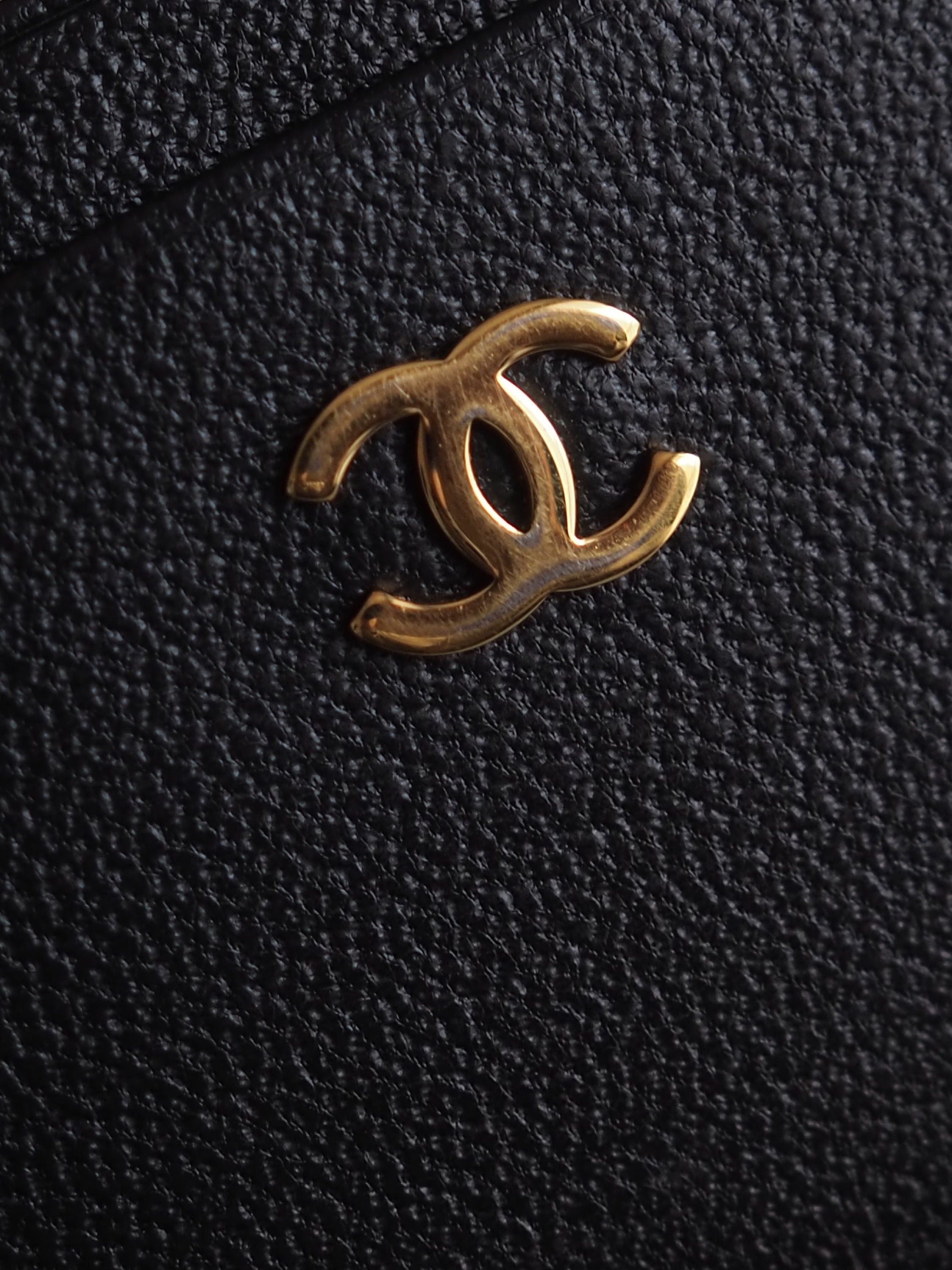 CHANEL COCO Card ID Case Purse Leather Black Authentic Vintage Box