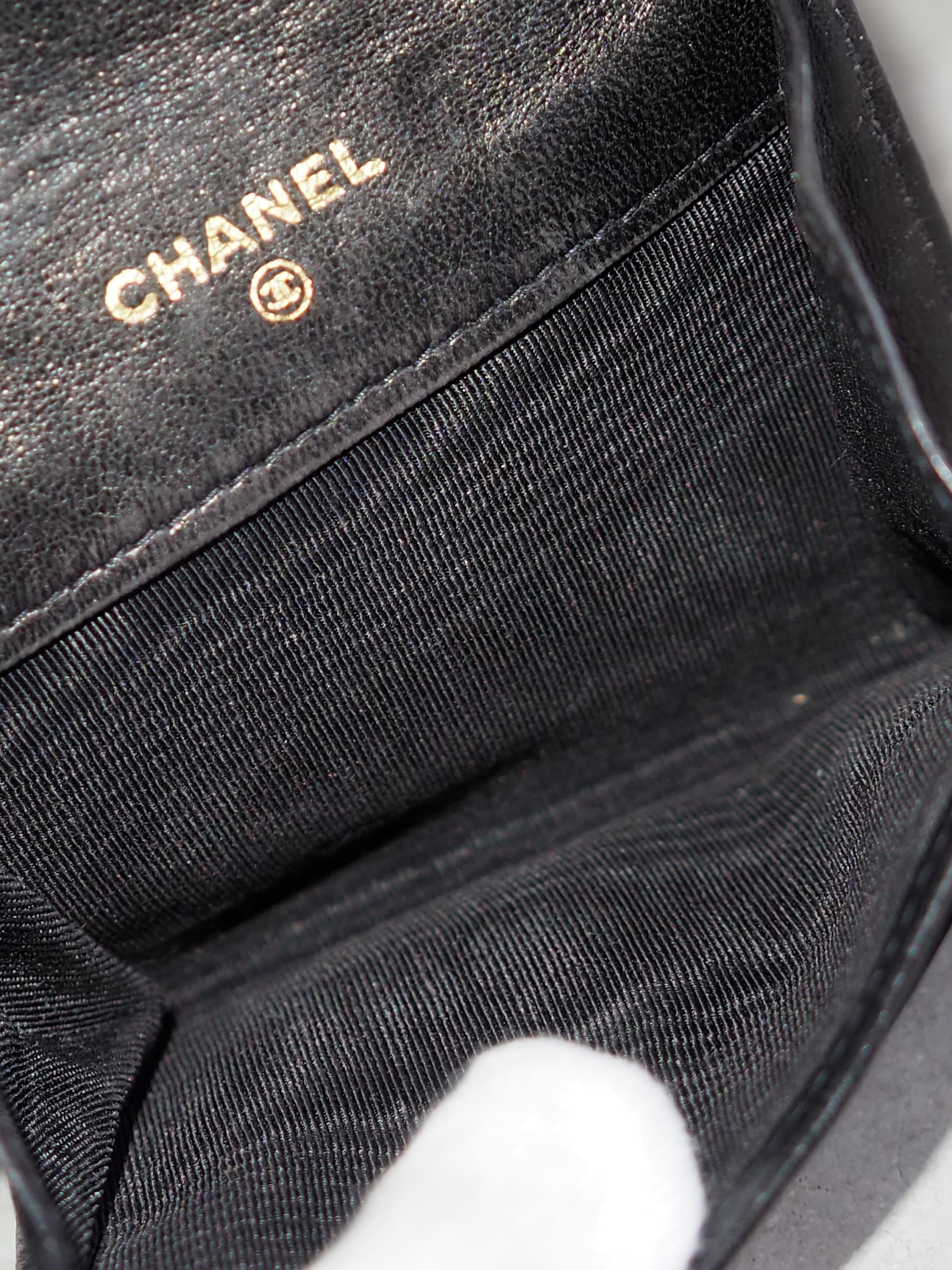 CHANEL COCO Compact Coin Purse CC Satin Matelassé Black Authentic Vintage