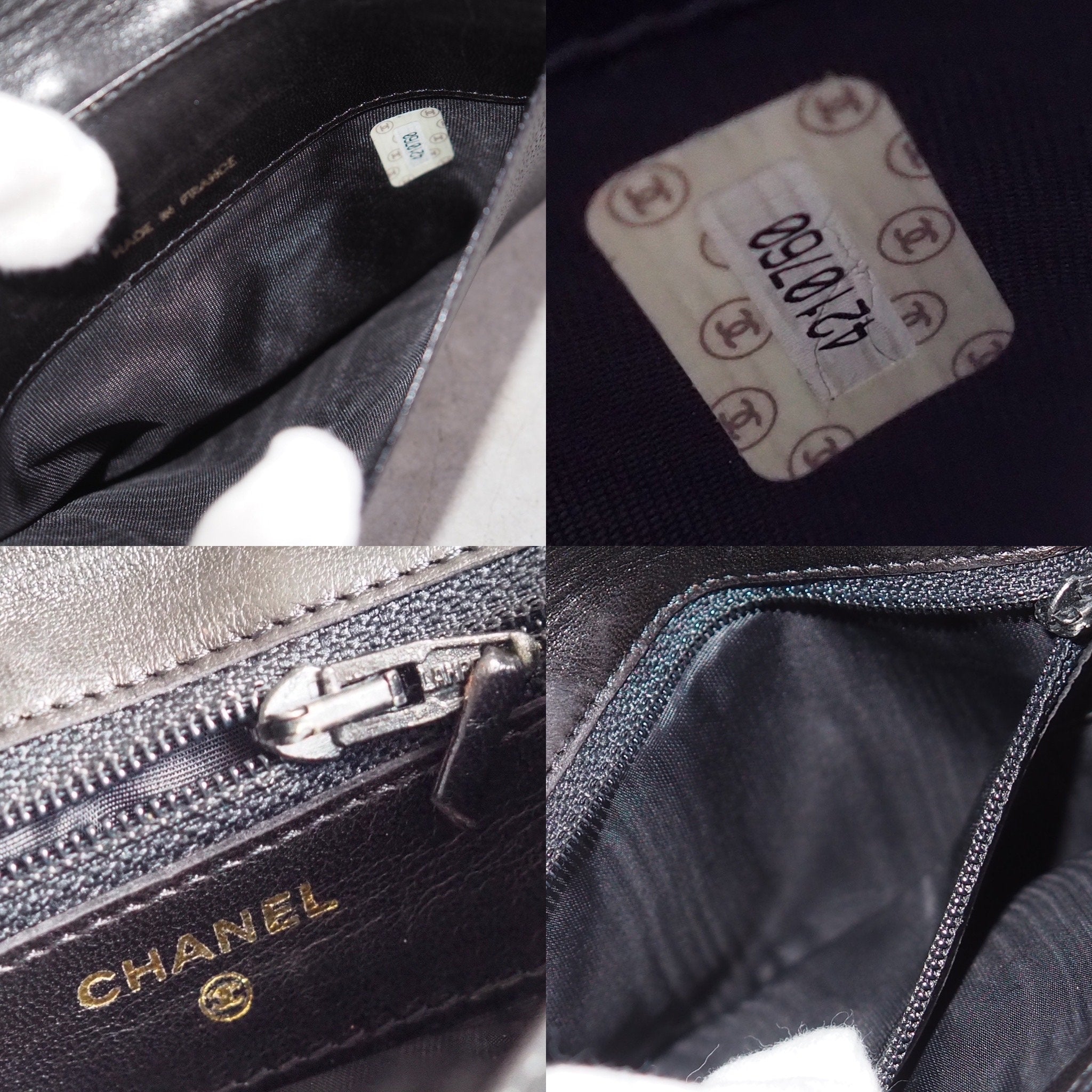 CHANEL Wallet Compact Purse Caviar Skin CC Leather Black Authentic Vintage