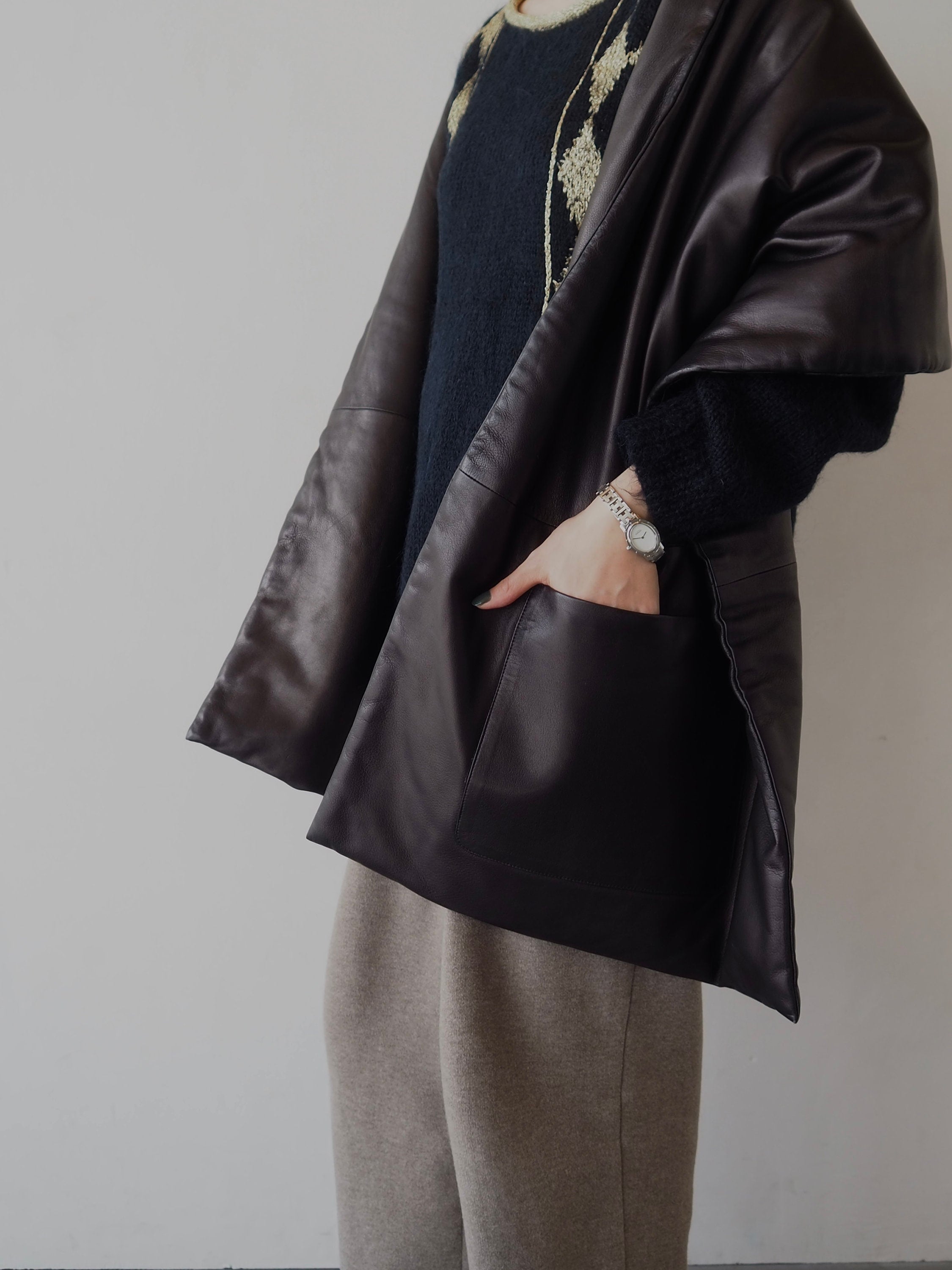 HERMES Pocket Stole Scarf Muffler Leather Margiela Design Vintage Authentic