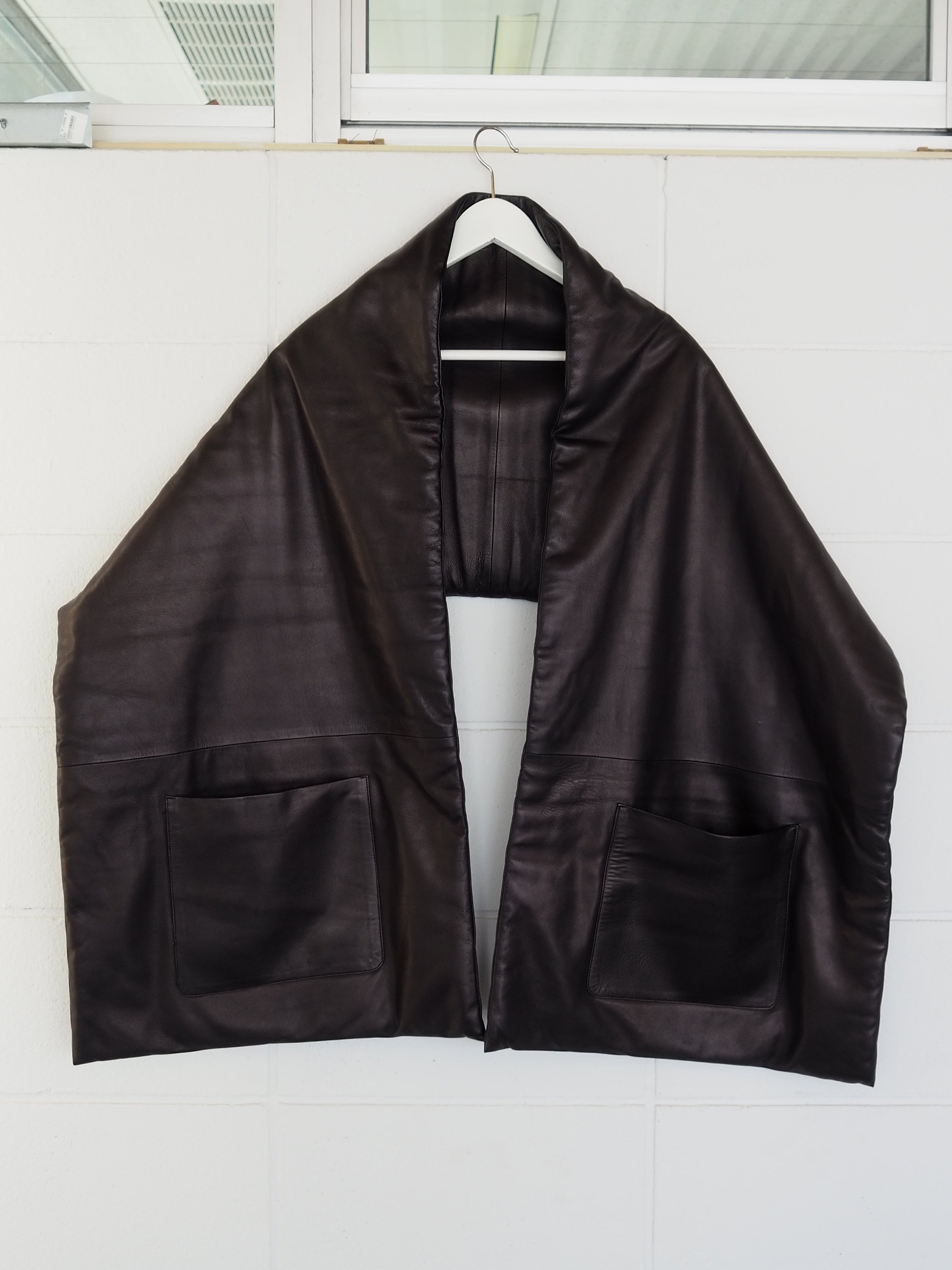 HERMES Pocket Stole Scarf Muffler Leather Margiela Design Vintage Authentic