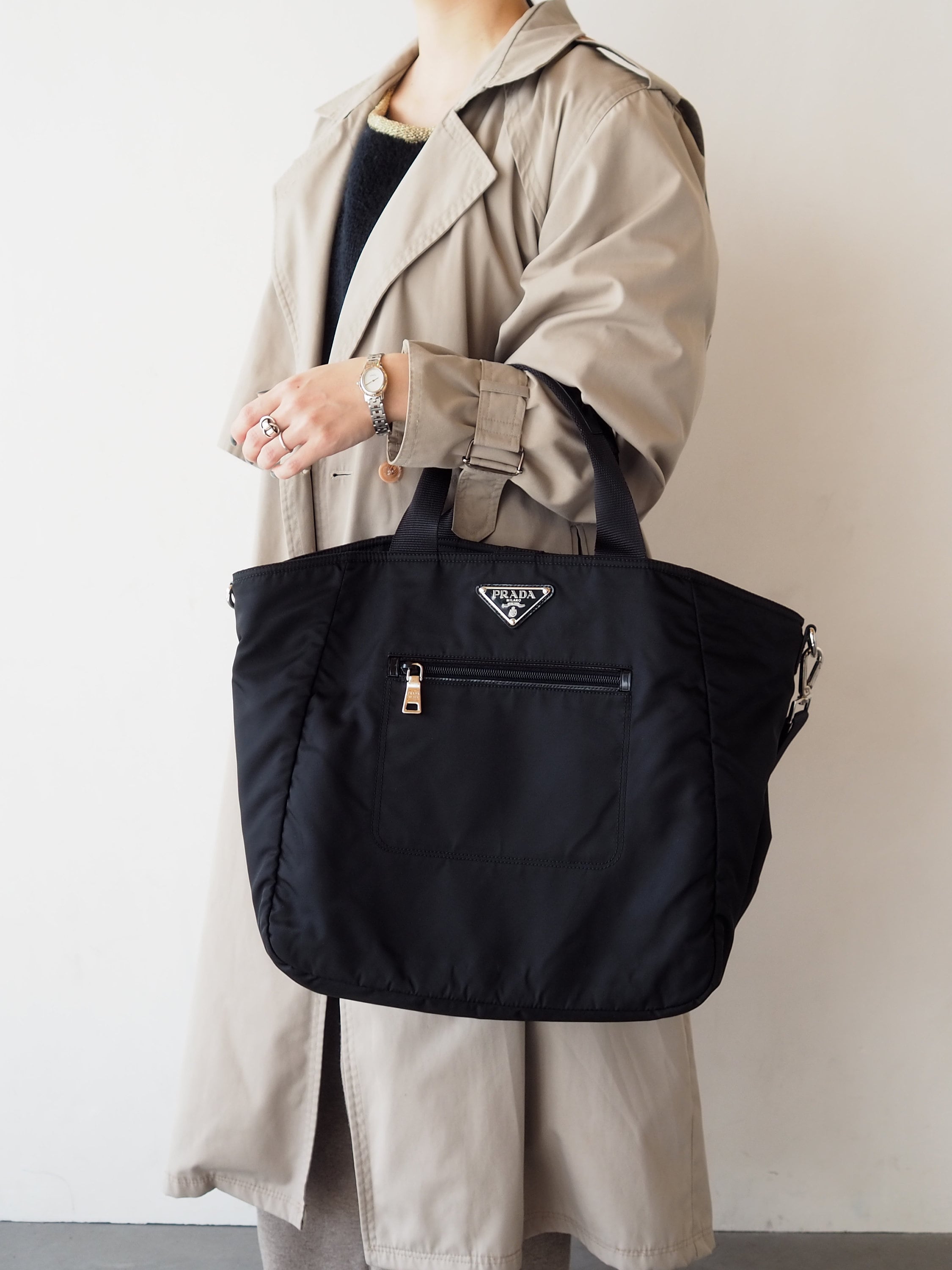 PRADA Nylon Tote Shoulder Hand Bag 2way Nylon Black Logo Purse Vintage Authentic