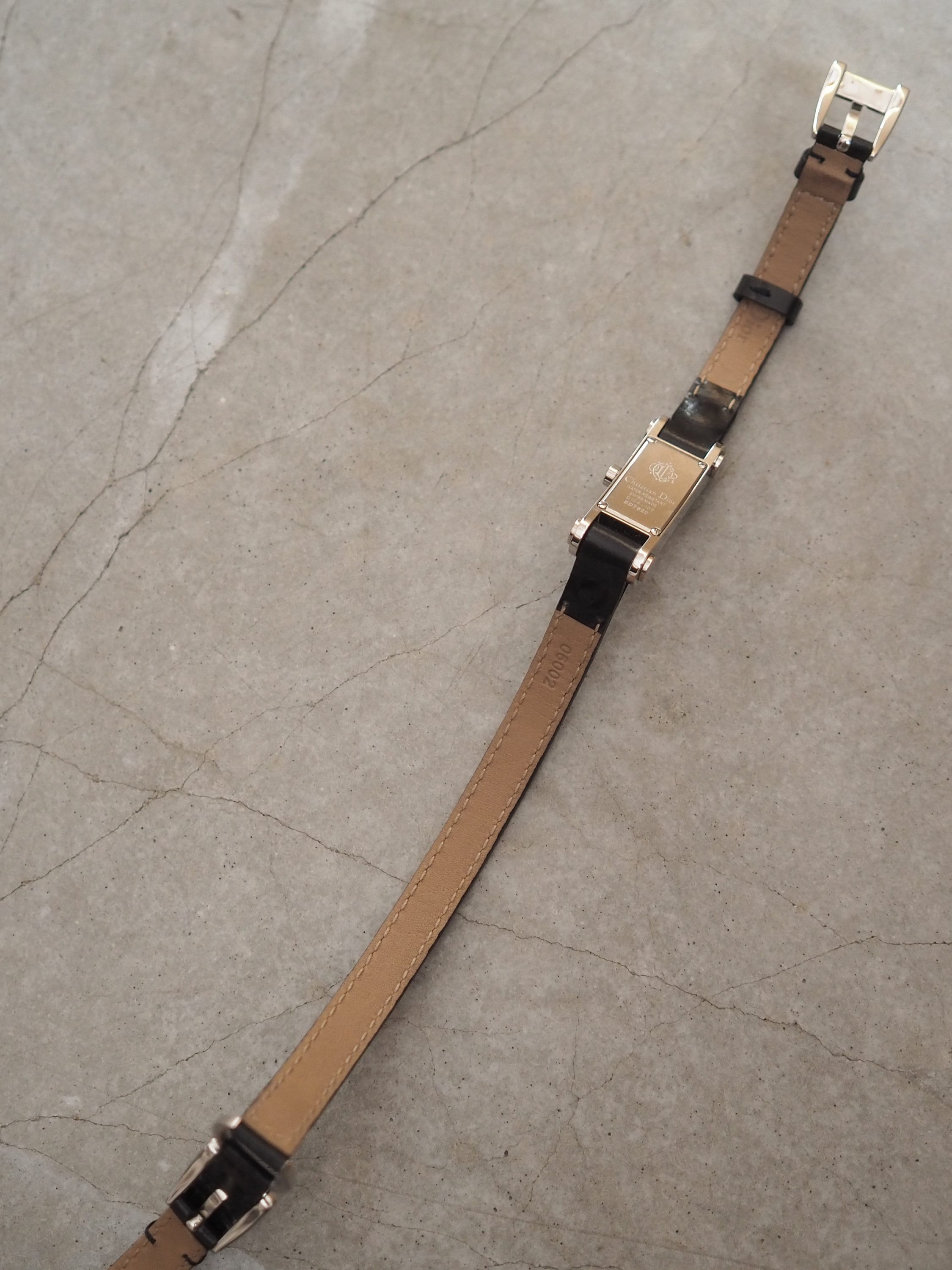 Christian Dior Triple Loop Watch Silver Metal Black Leather Quartz Wristwatch Vintage