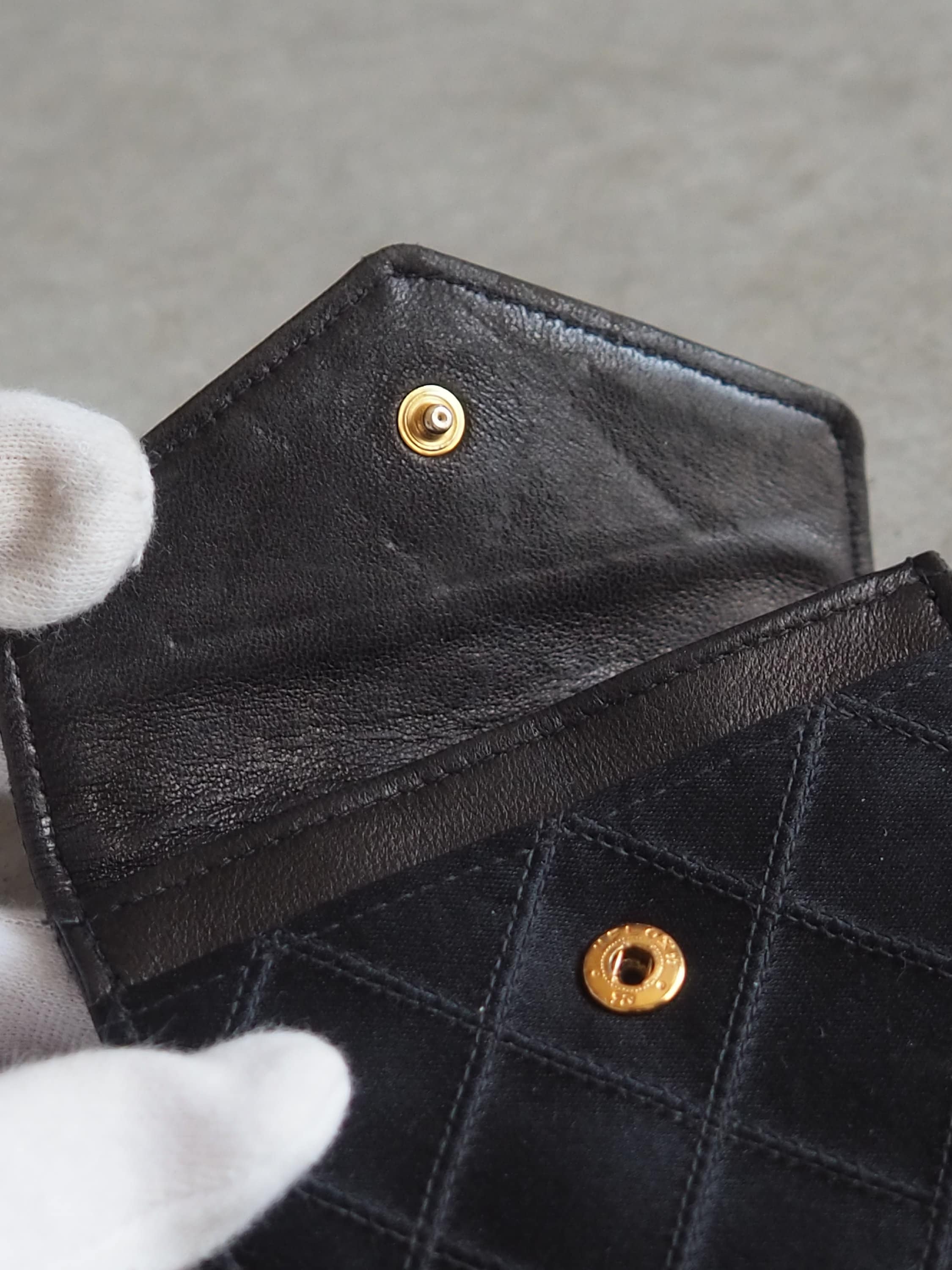 CHANEL COCO Compact Coin Purse CC Satin Matelassé Black Authentic Vintage